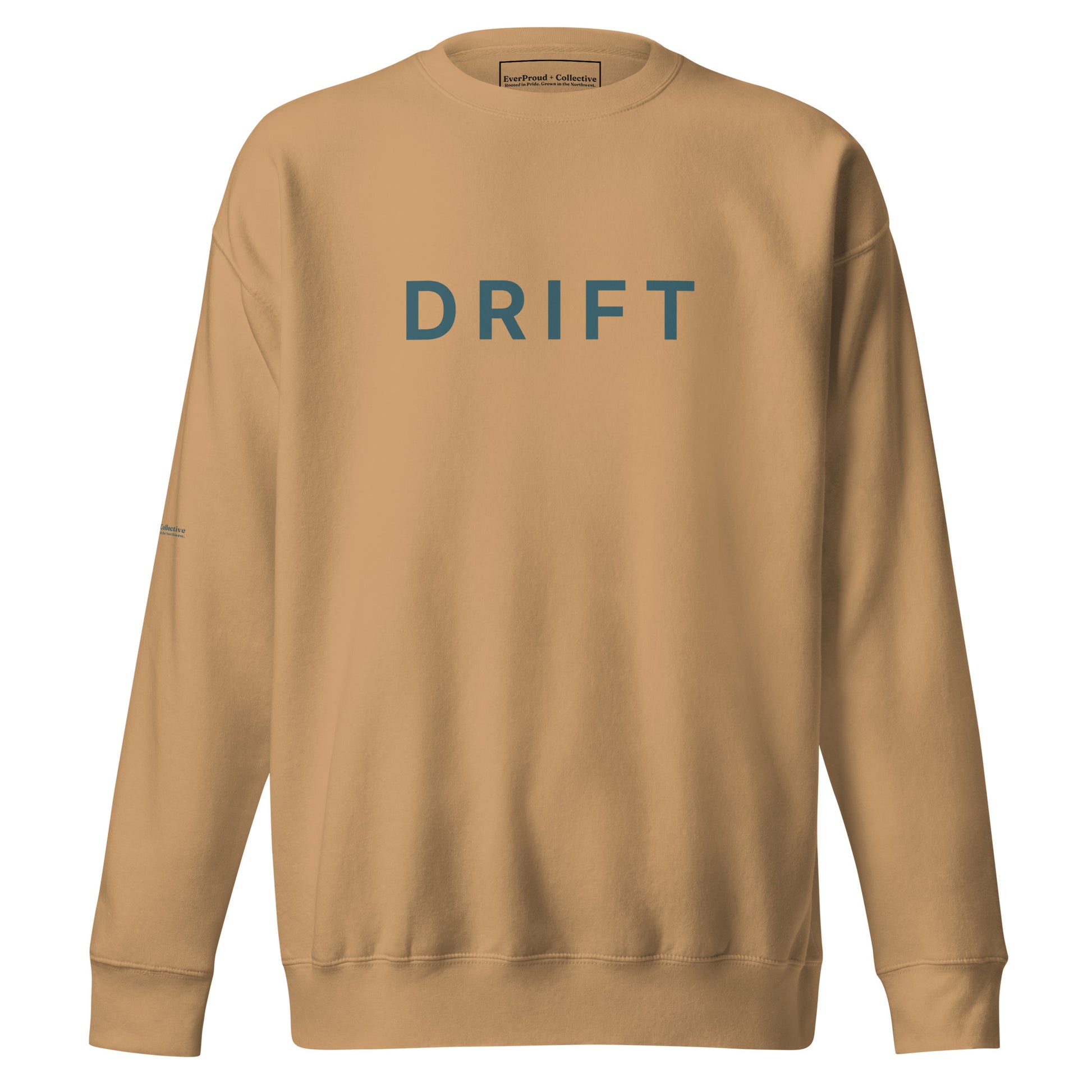 Drift Sweatshirt — khaki, front view, queer-owned PNW Pride apparel