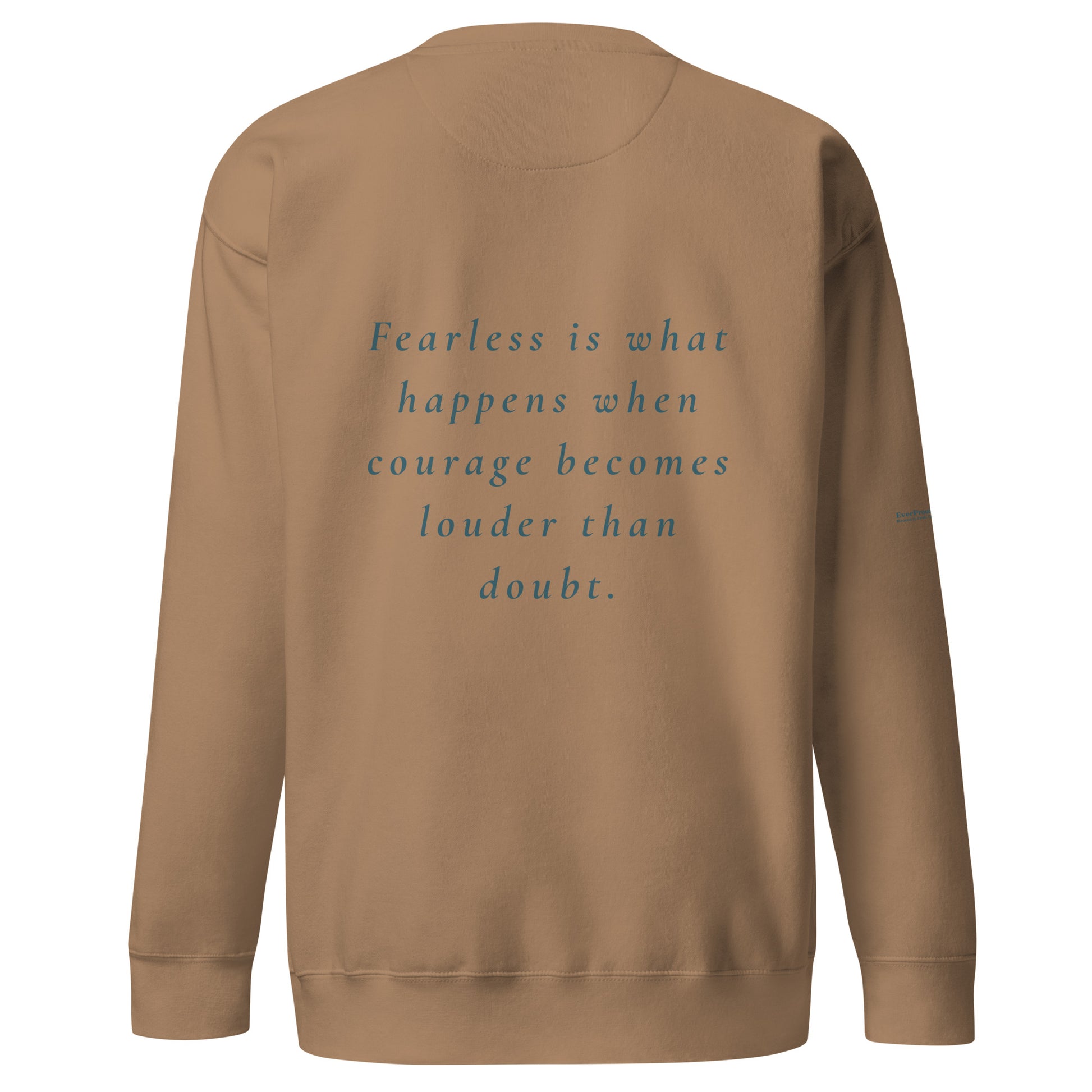 Fearless Sweatshirt — latte, back view, queer-owned PNW Pride apparel