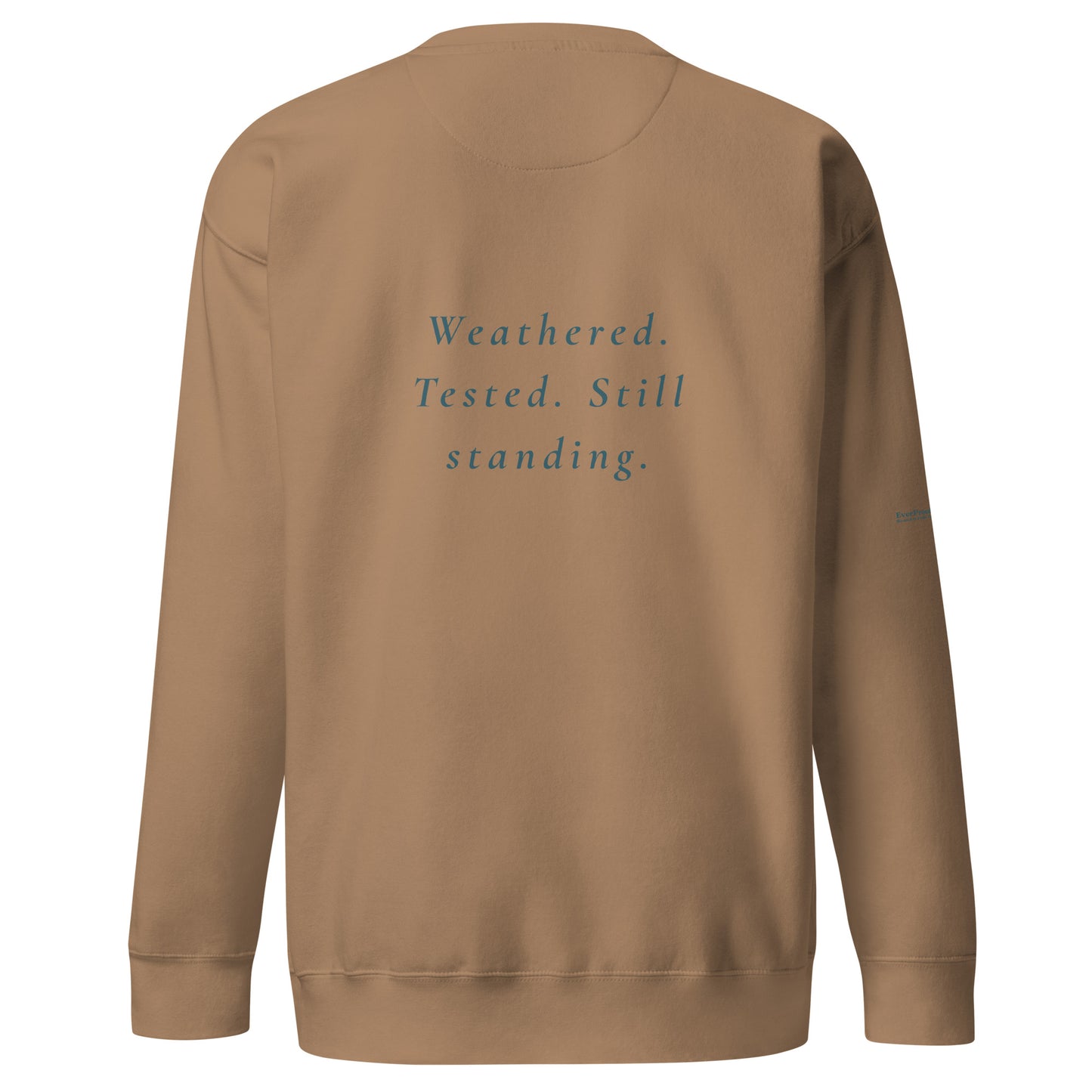 Endure Sweatshirt — latte, back view, queer-owned PNW Pride apparel