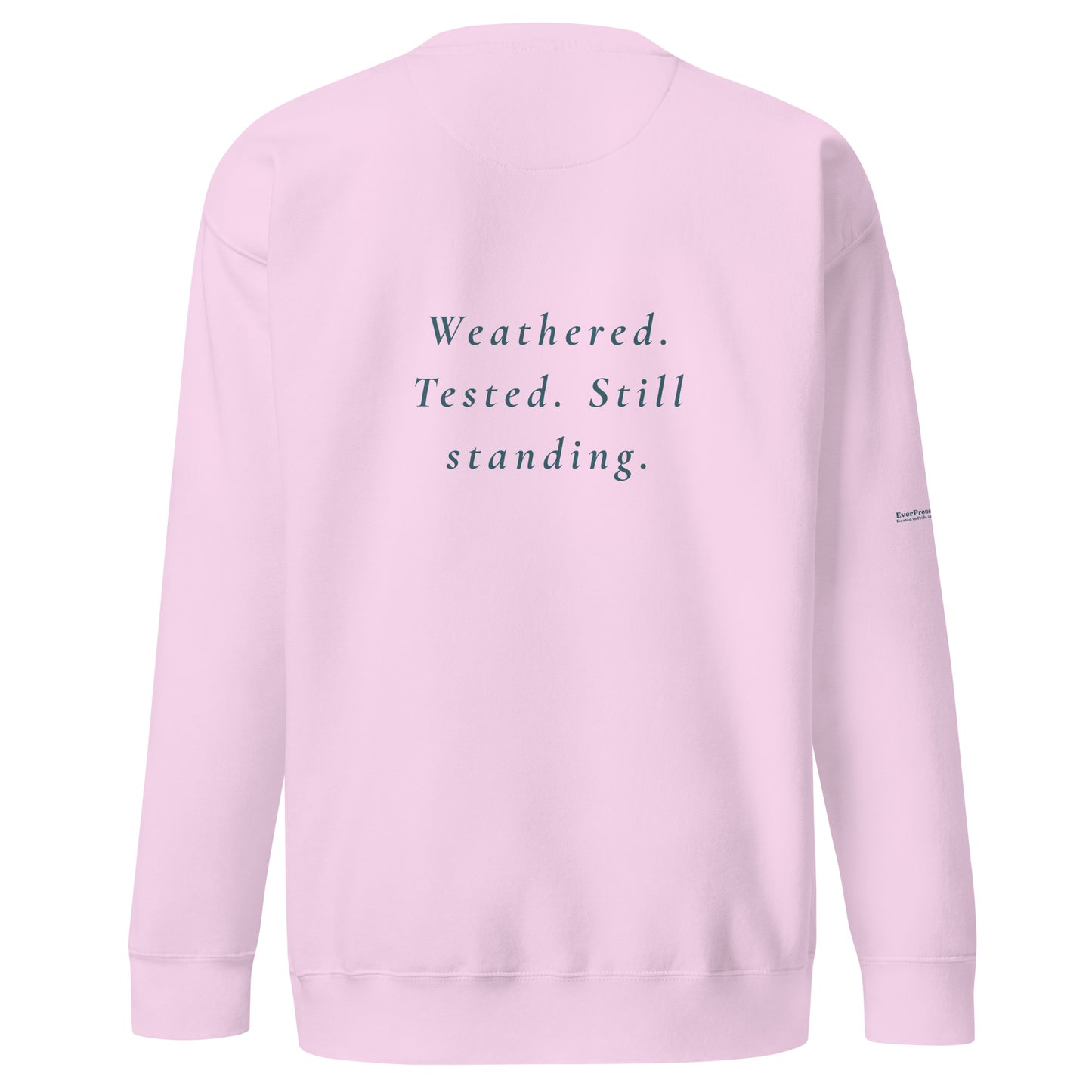Endure Sweatshirt — lavender, back view, queer-owned PNW Pride apparel