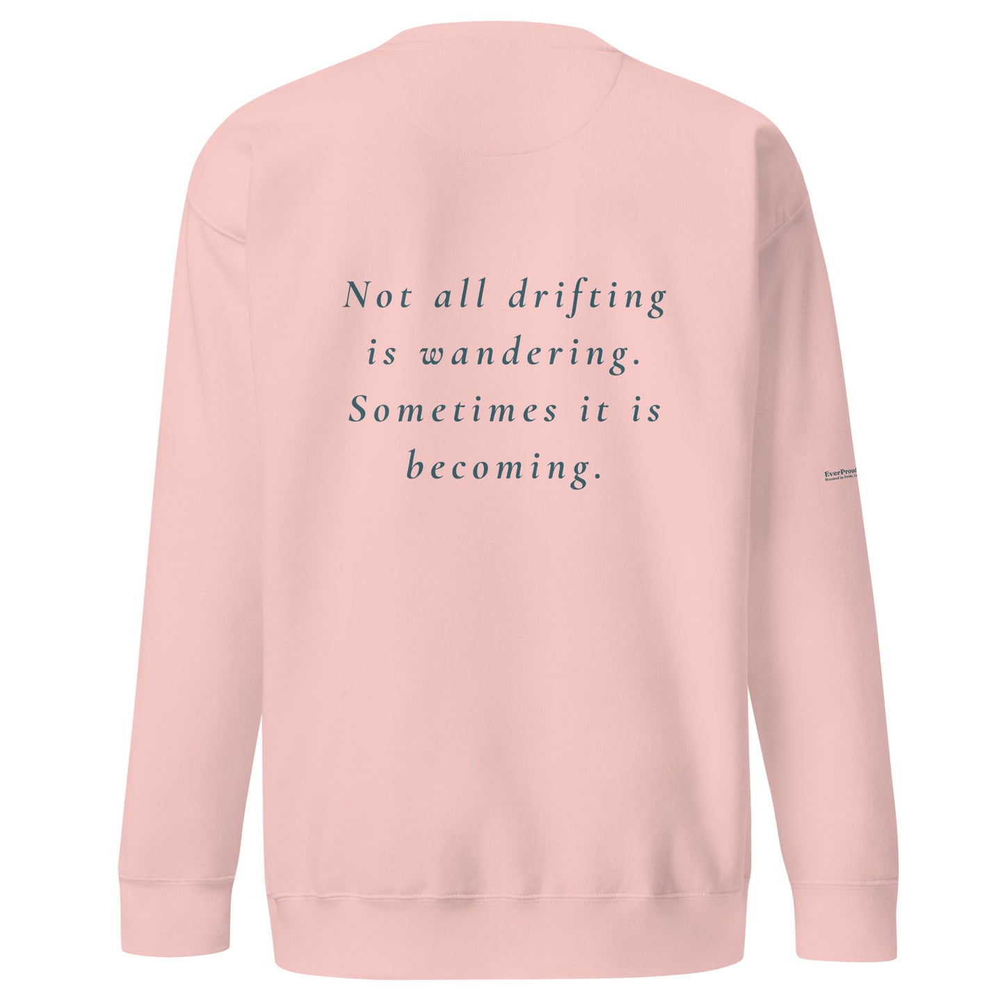 Drift Sweatshirt — light pink, back view, queer-owned PNW Pride apparel
