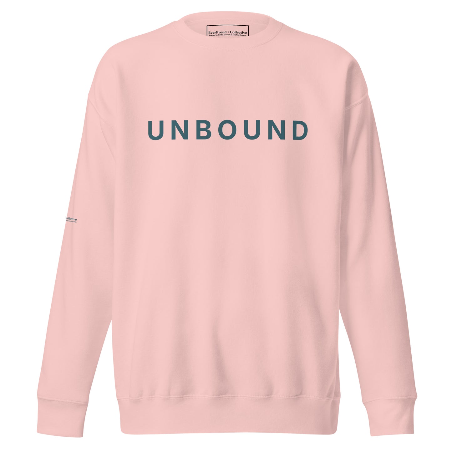 Unbound Sweatshirt — light pink, front view, queer-owned PNW Pride apparel