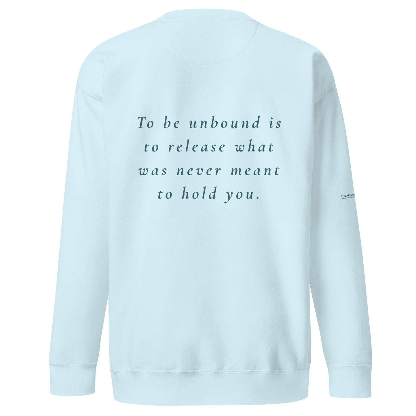 Unbound Sweatshirt — sky blue, back view, queer-owned PNW Pride apparel