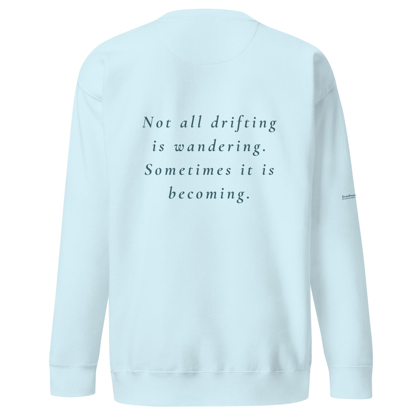 Drift Sweatshirt — sky blue, back view, queer-owned PNW Pride apparel