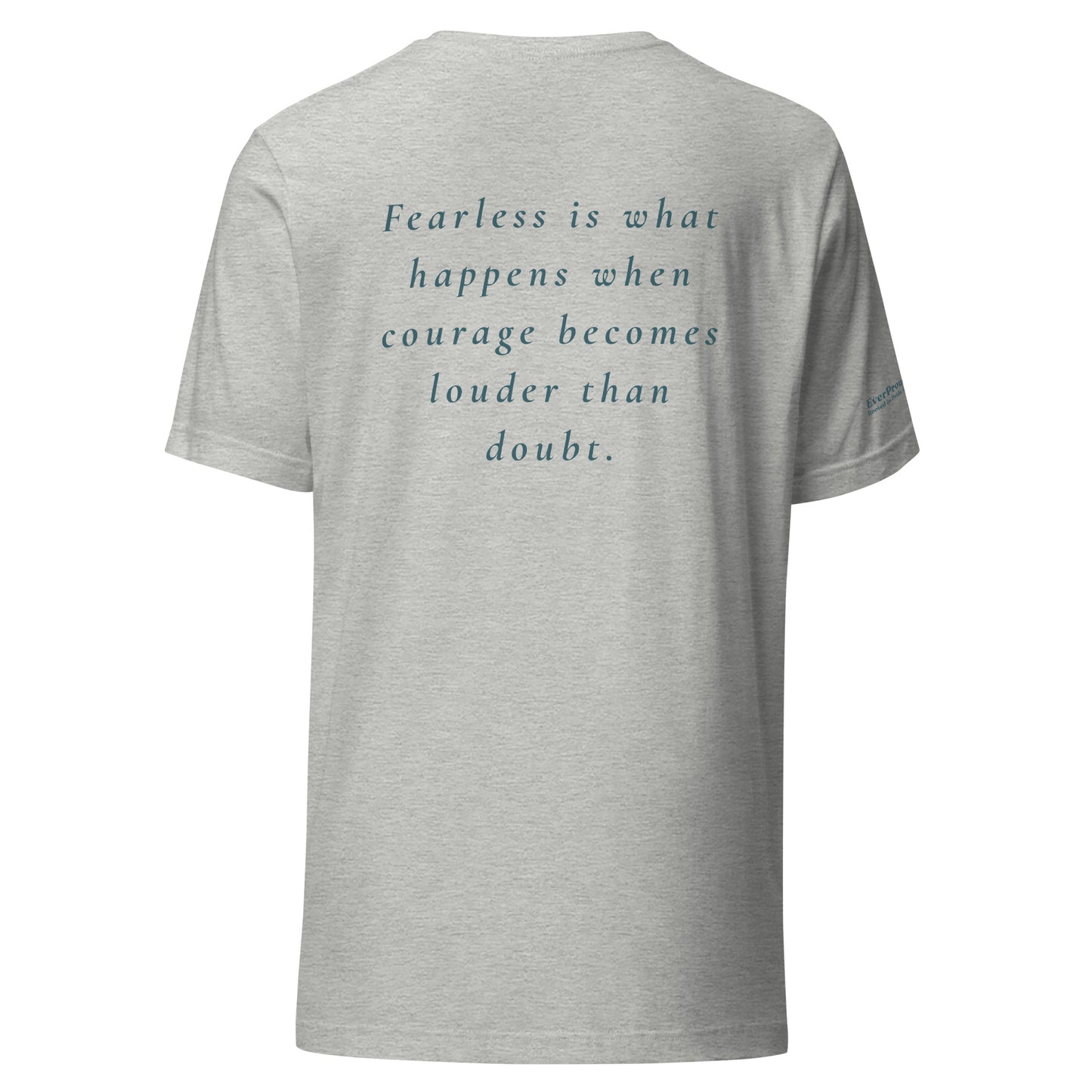 Fearless T-Shirt — athletic heather, back view, queer-owned PNW Pride apparel