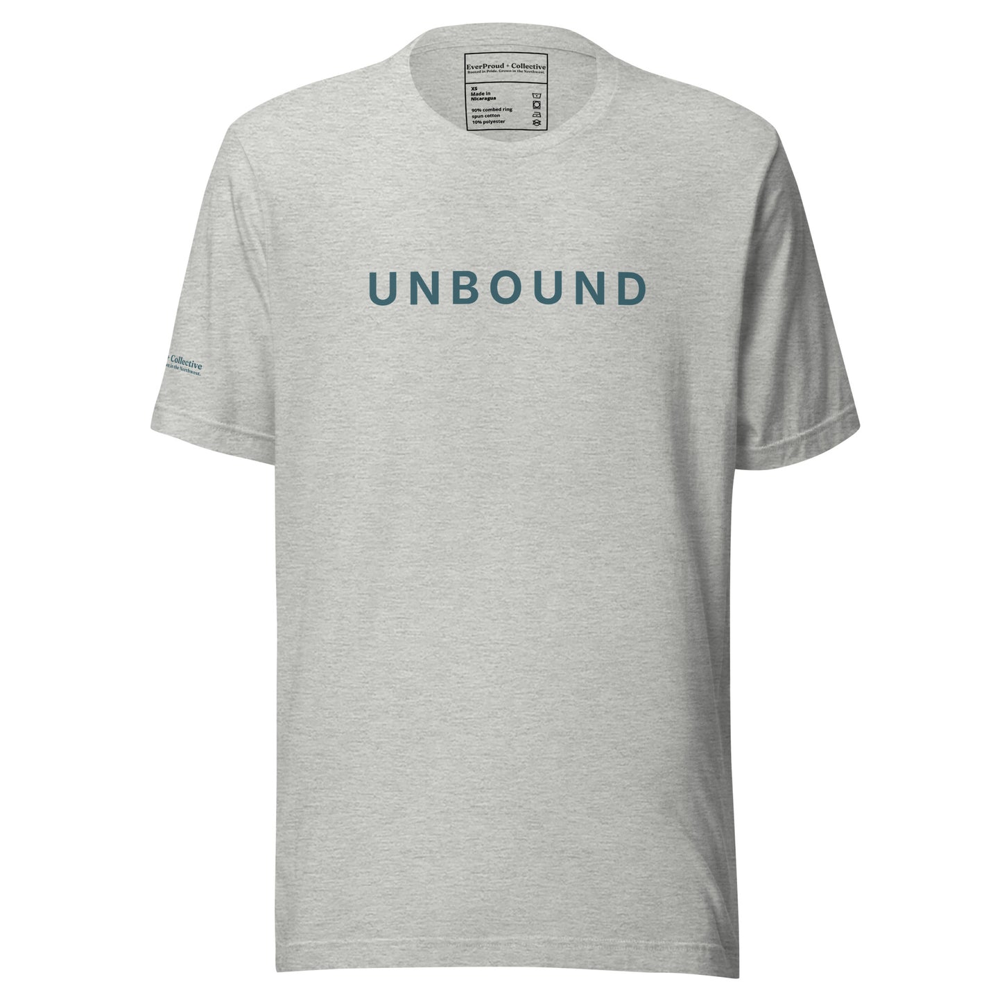Unbound T-Shirt — athletic heather, front view, queer-owned PNW Pride apparel