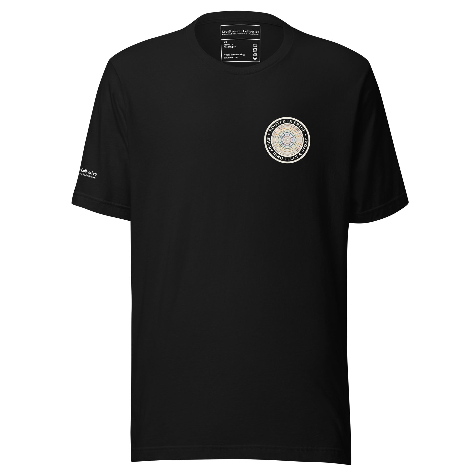 Quiet Rings T-Shirt — black, front view, queer-owned PNW Pride apparel