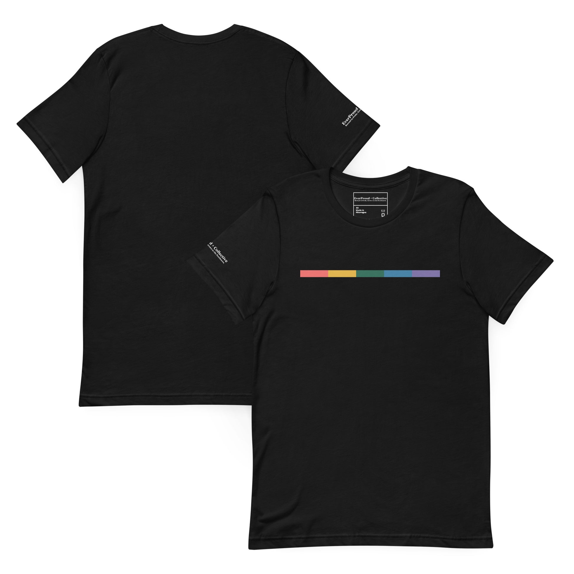 Signal Core T-Shirt — black, front and back view, queer-owned PNW Pride apparel