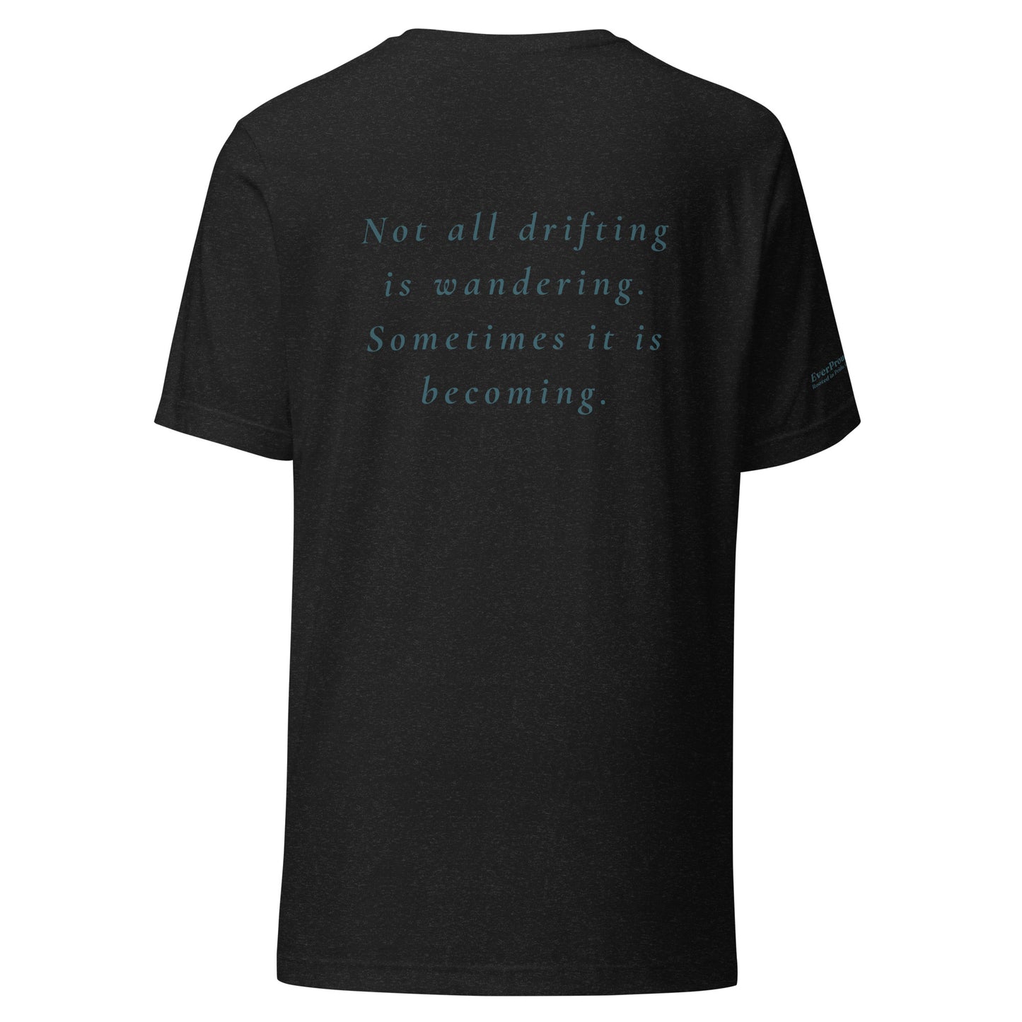 Drift T-Shirt — black heather, back view, queer-owned PNW Pride apparel