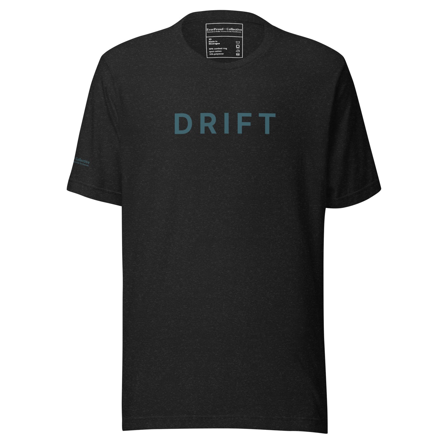 Drift T-Shirt — black heather, front view, queer-owned PNW Pride apparel
