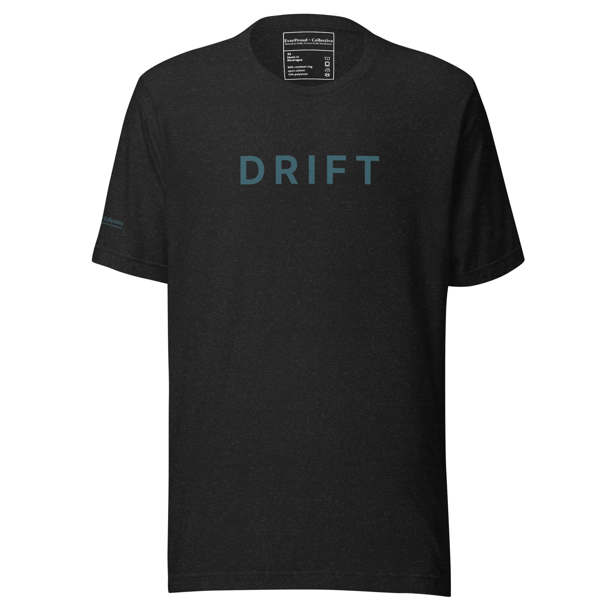 Drift T-Shirt — black heather, front view, queer-owned PNW Pride apparel