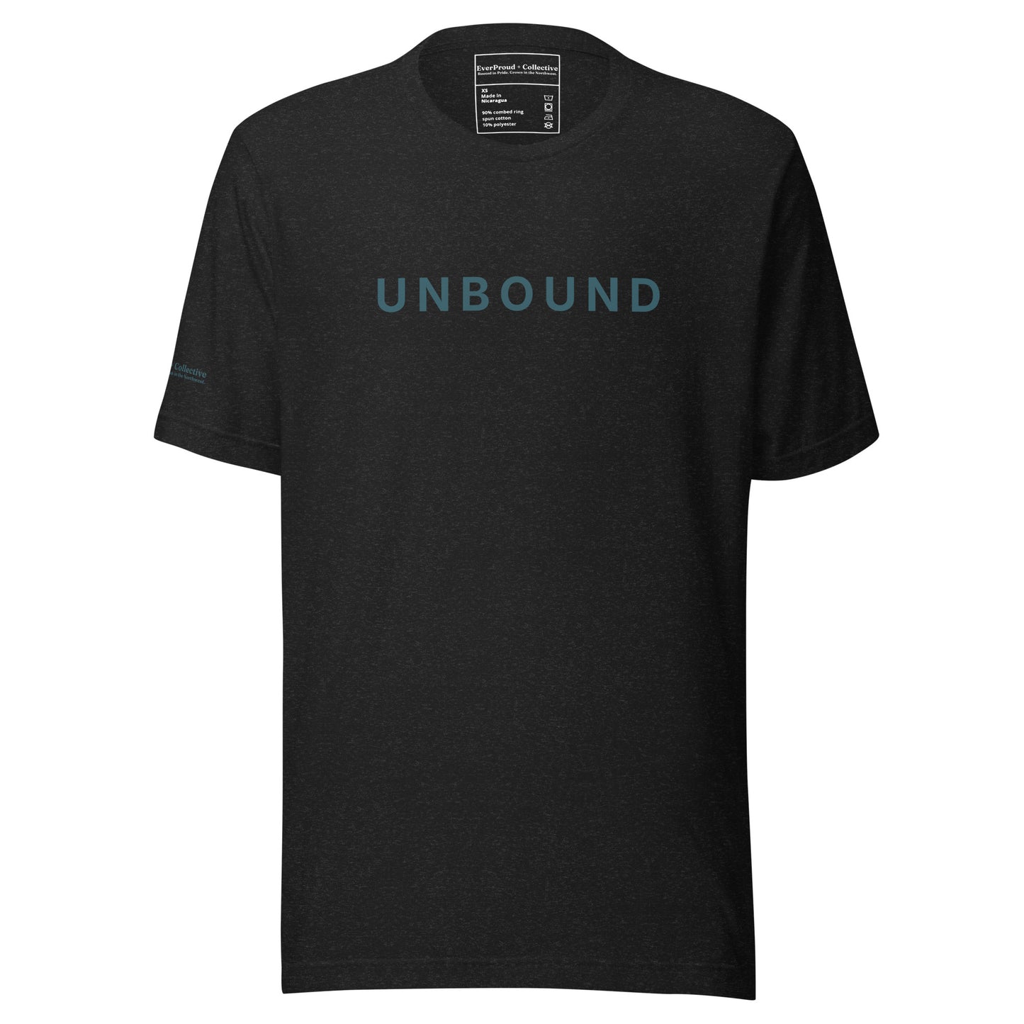 Unbound T-Shirt — black heather, front view, queer-owned PNW Pride apparel