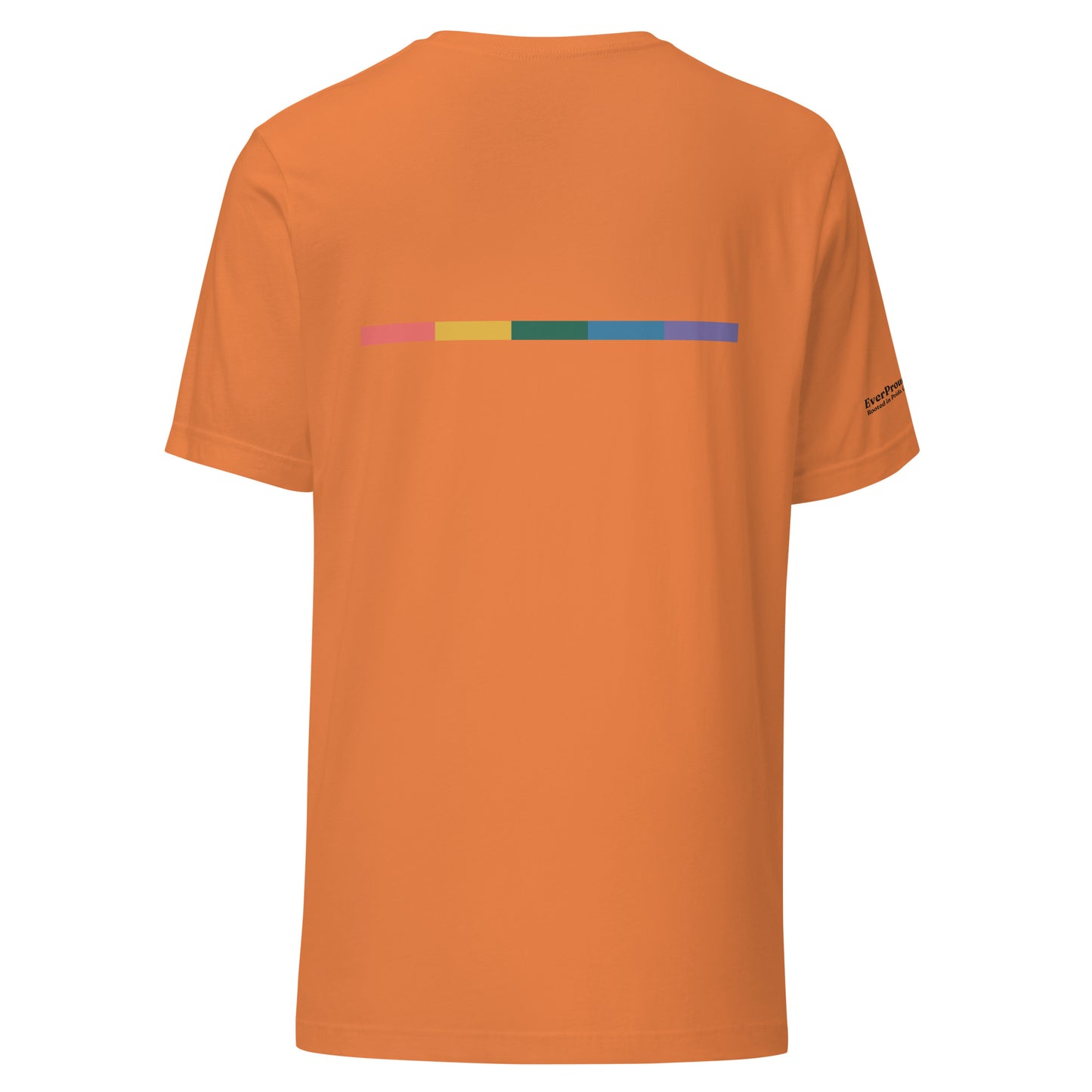 Signal Offset T-Shirt — burnt orange, back view, queer-owned PNW Pride apparel