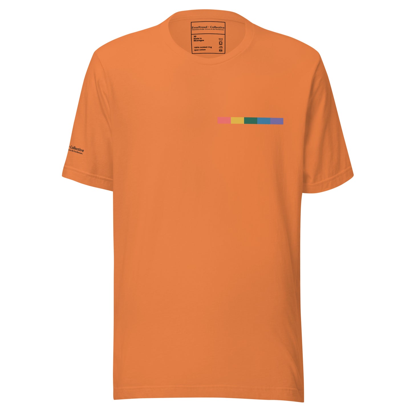 Signal Offset T-Shirt — burnt orange, front view, queer-owned PNW Pride apparel