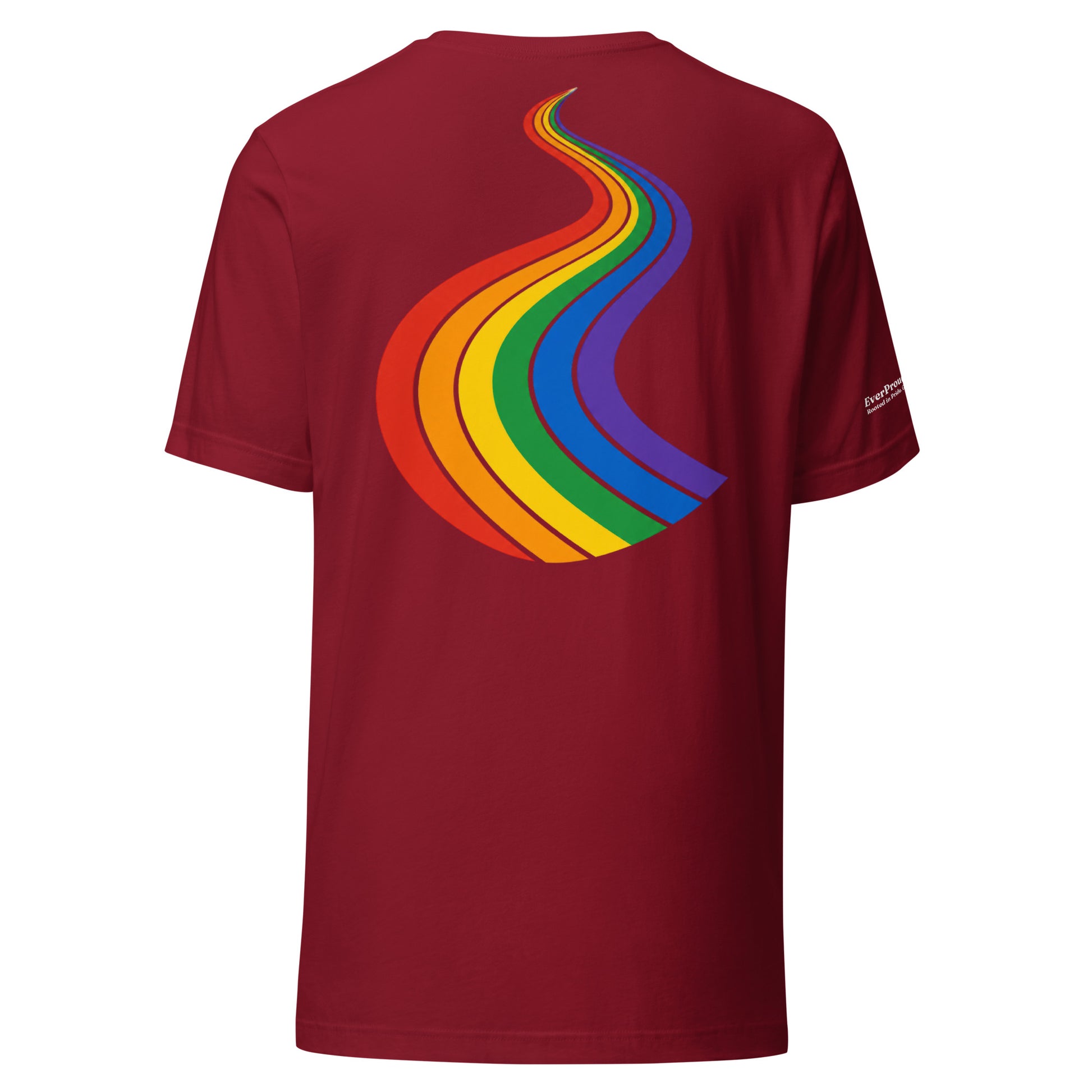 ProudPath T-Shirt — cardinal, back view, queer-owned PNW Pride apparel