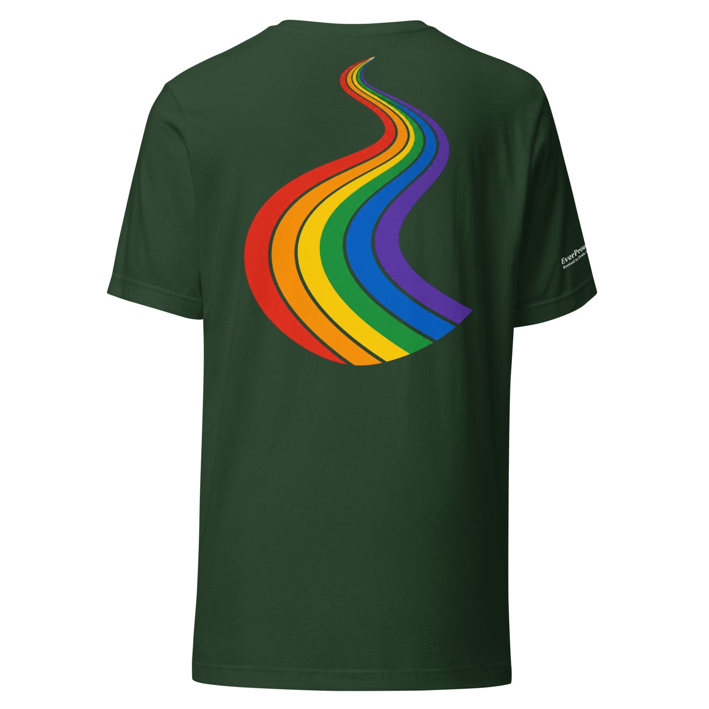 ProudPath T-Shirt — forest, back view, queer-owned PNW Pride apparel