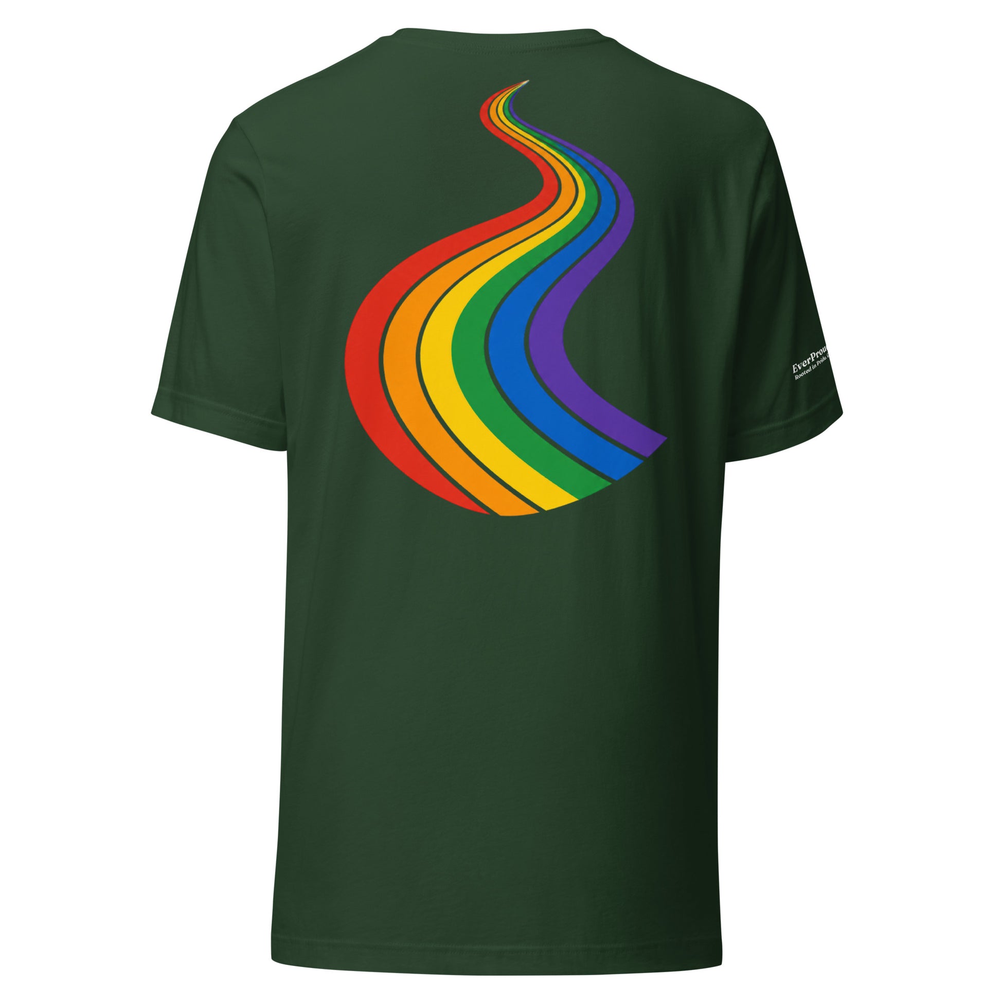 ProudPath T-Shirt — forest, back view, queer-owned PNW Pride apparel