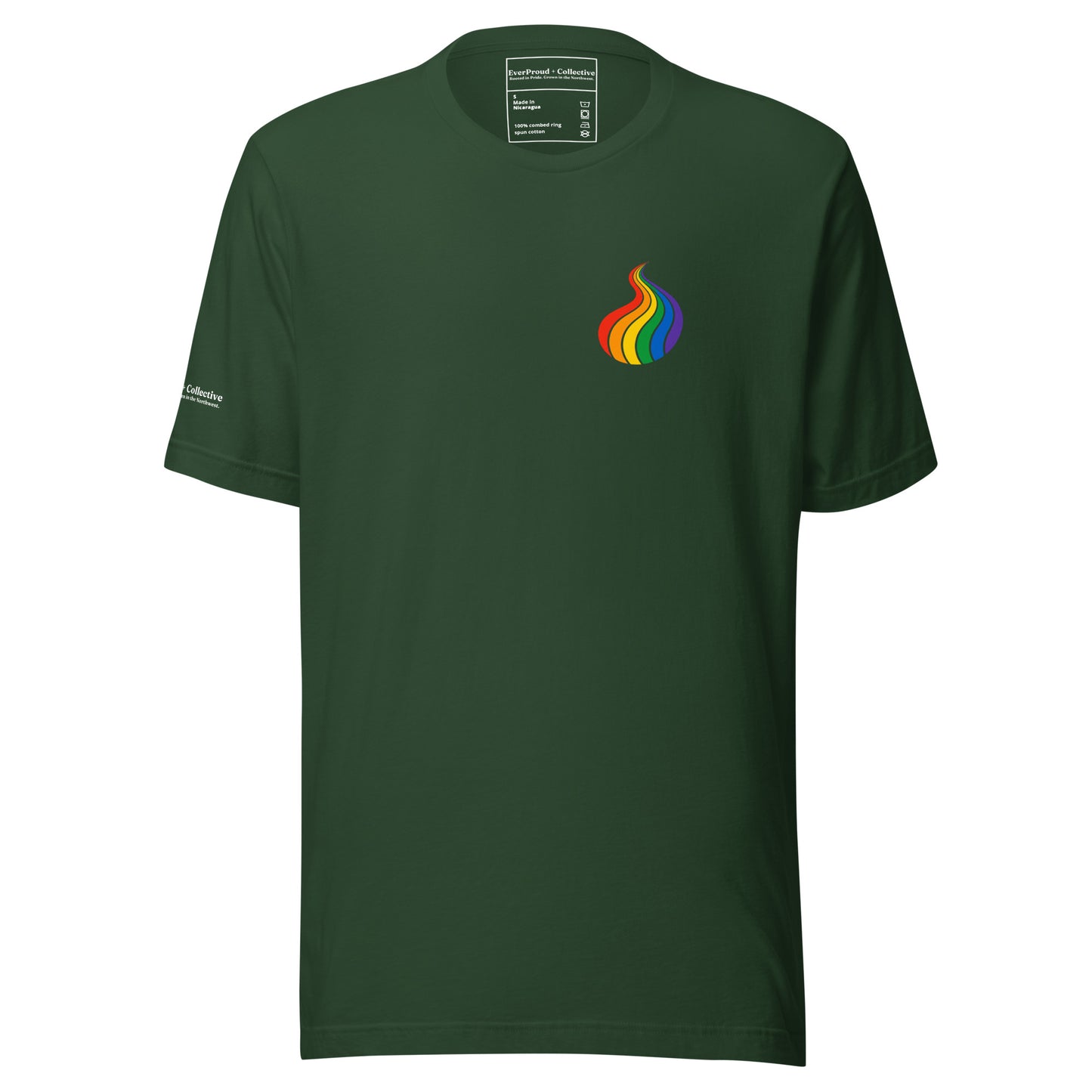 ProudPath T-Shirt — forest, front view, queer-owned PNW Pride apparel