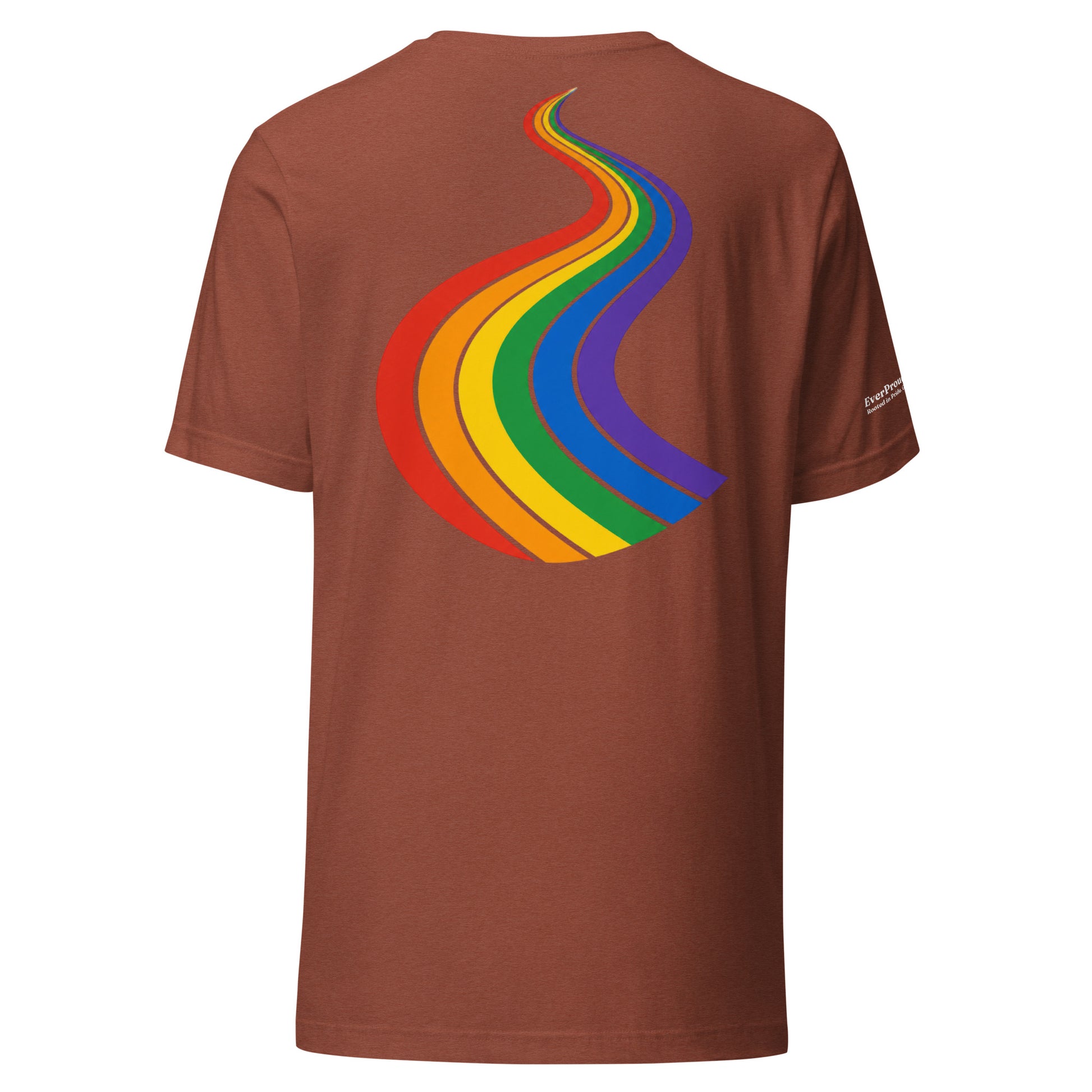 ProudPath T-Shirt — heather clay, back view, queer-owned PNW Pride apparel