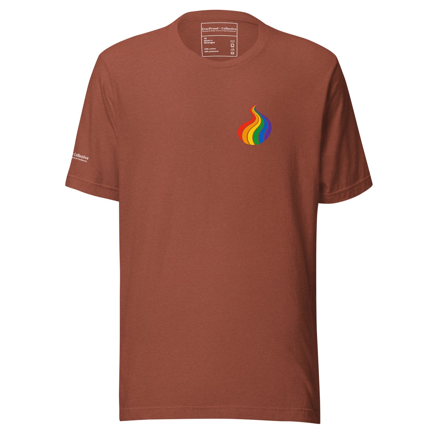 ProudPath T-Shirt — heather clay, front view, queer-owned PNW Pride apparel