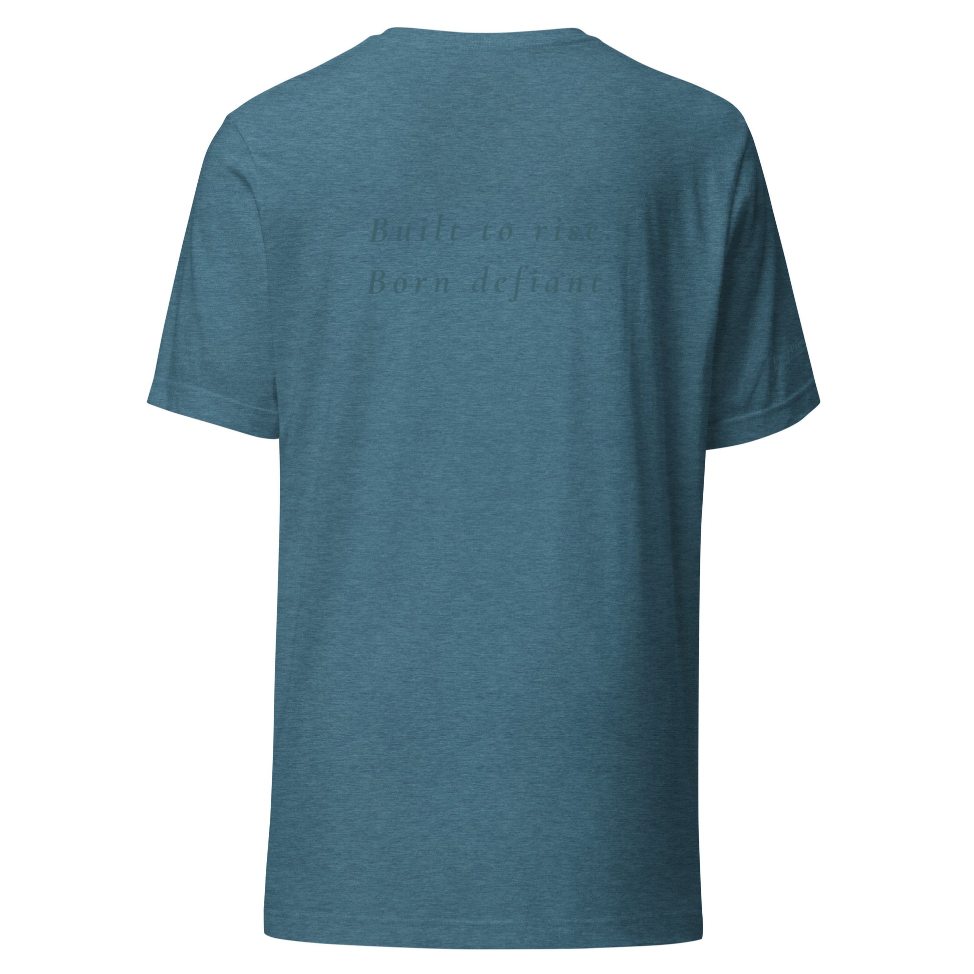 Defiant T-Shirt — heather deep teal, back view, queer-owned PNW Pride apparel