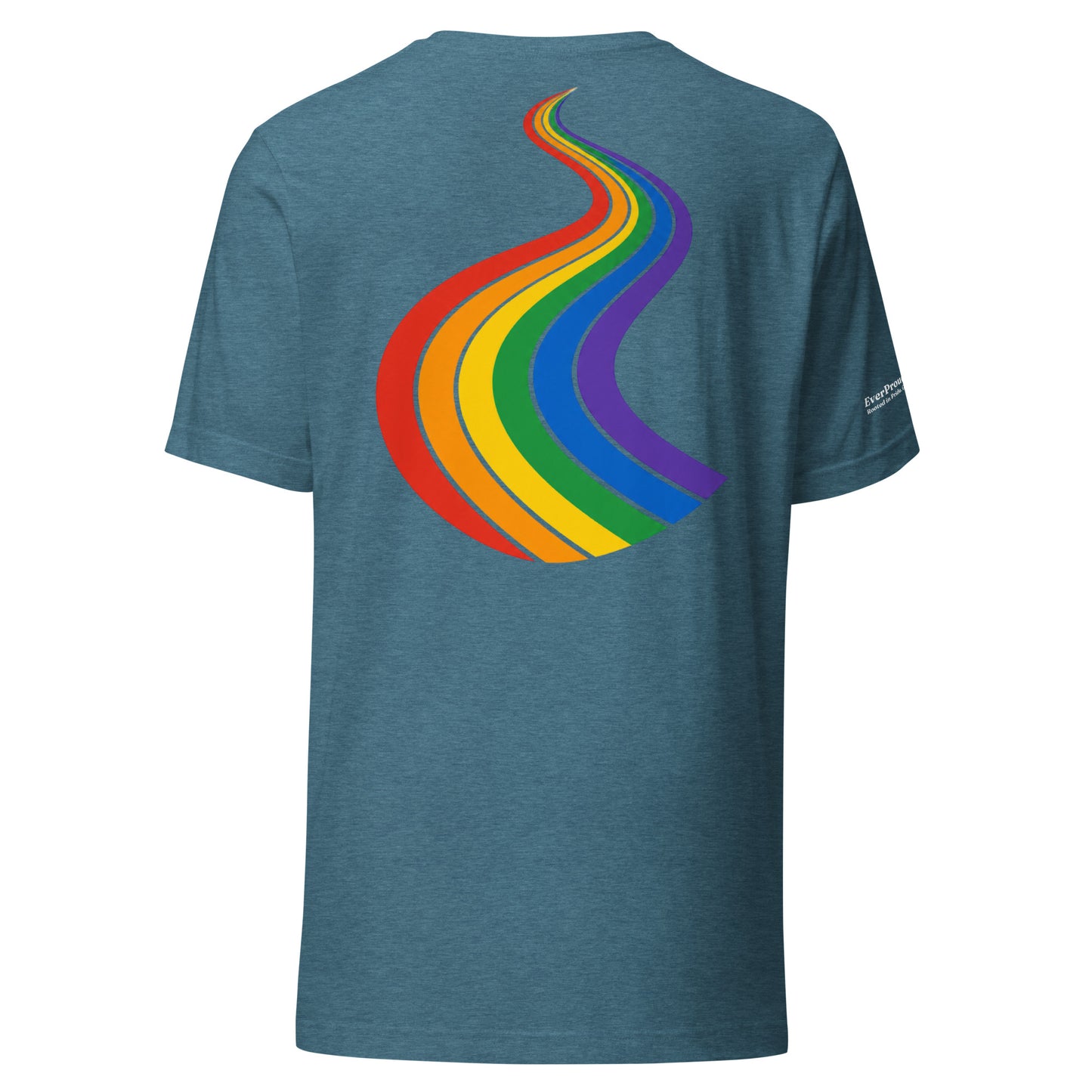 ProudPath T-Shirt — heather deep teal, back view, queer-owned PNW Pride apparel