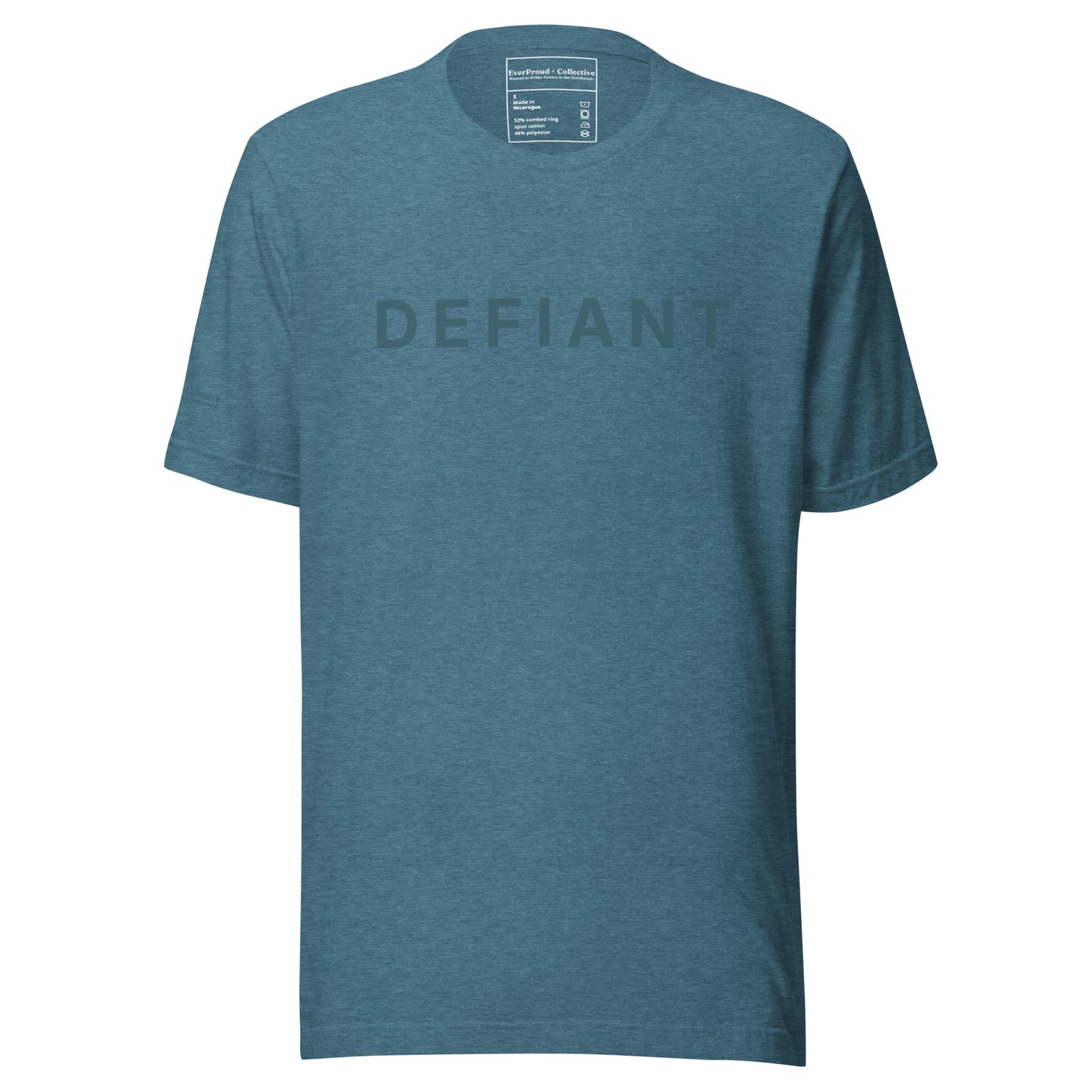 Defiant T-Shirt — heather deep teal, front view, queer-owned PNW Pride apparel