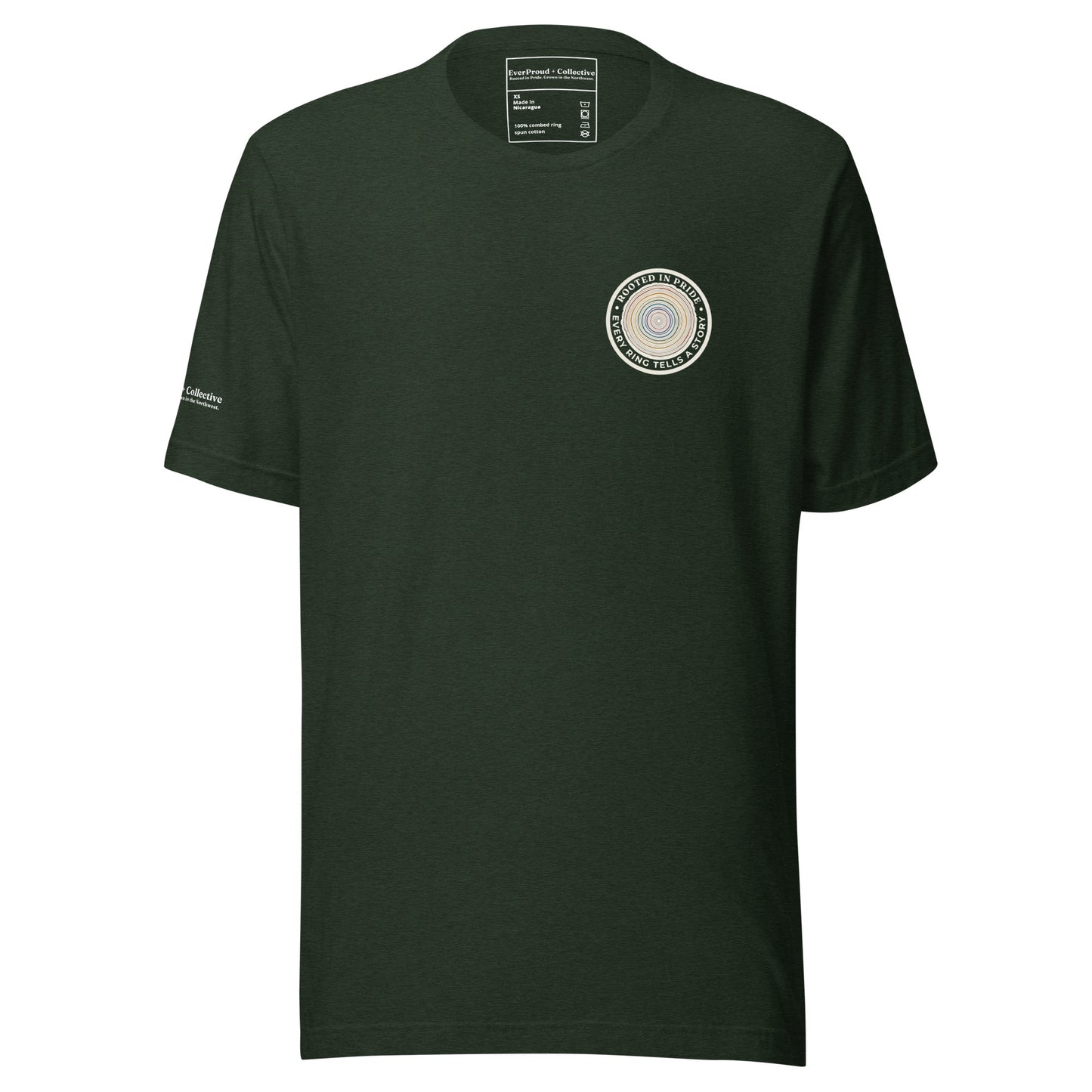 Quiet Rings T-Shirt — heather emerald, front view, queer-owned PNW Pride apparel