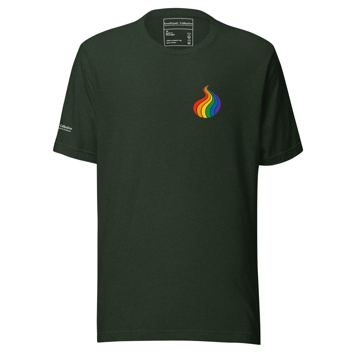 ProudPath T-Shirt — heather emerald, front view, queer-owned PNW Pride apparel