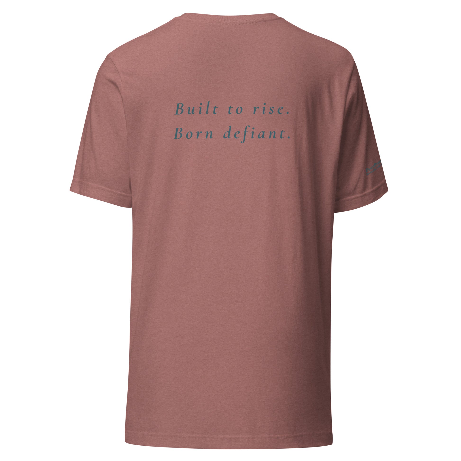 Defiant T-Shirt — heather mauve, back view, queer-owned PNW Pride apparel