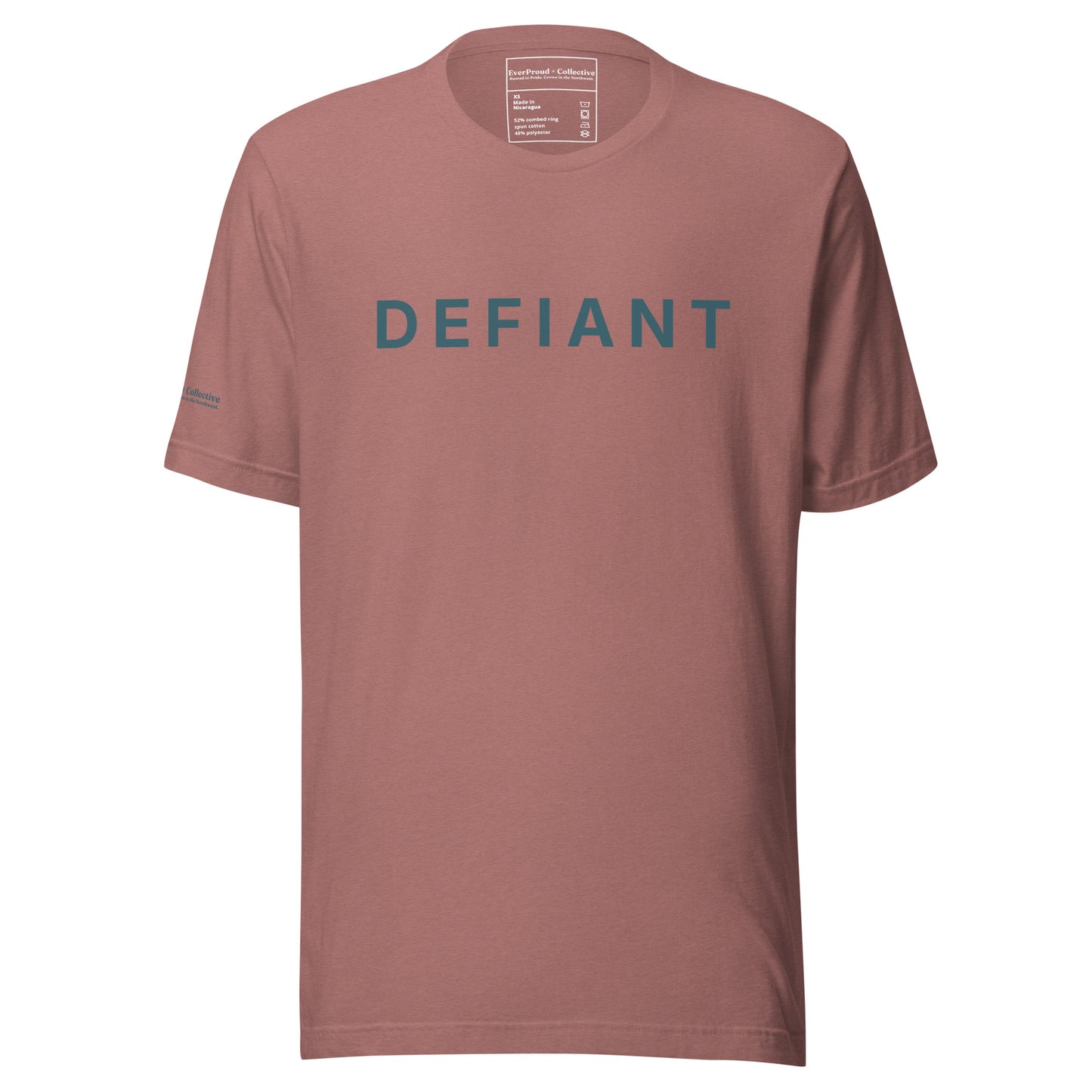 Defiant T-Shirt — heather mauve, front view, queer-owned PNW Pride apparel