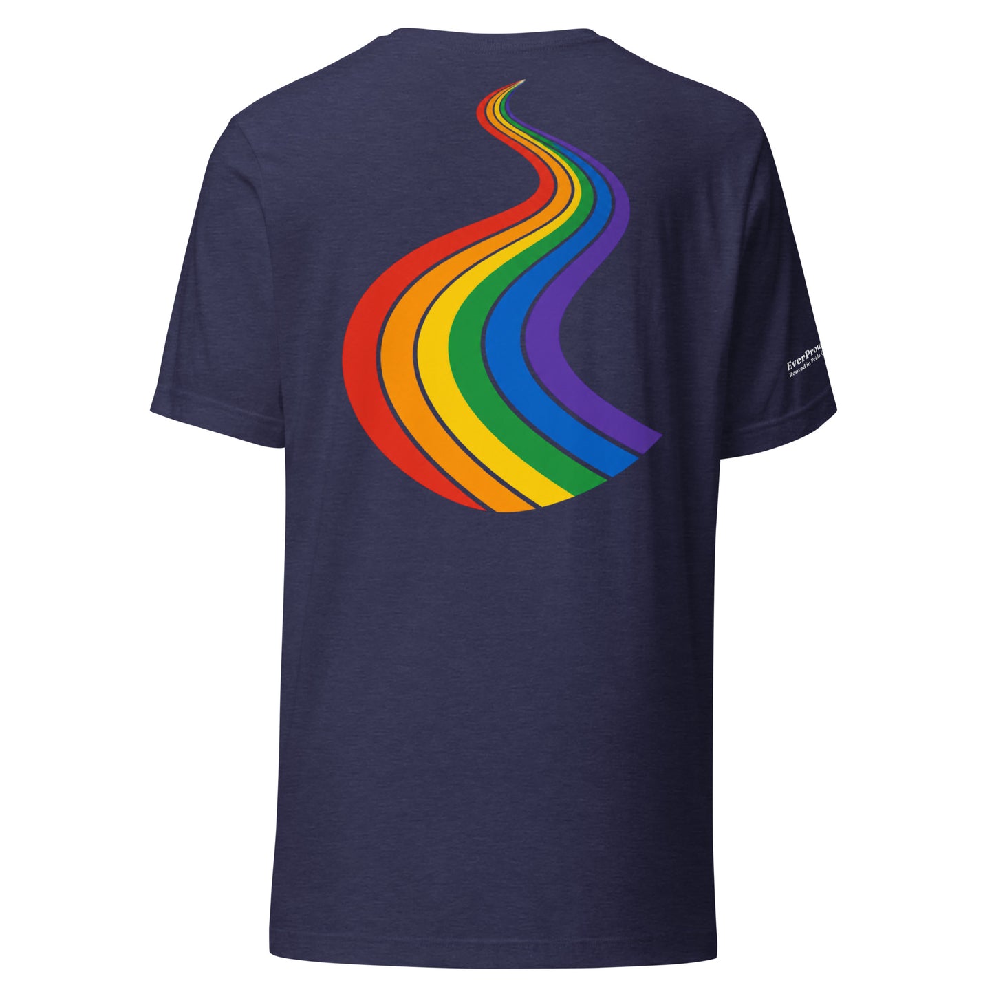 ProudPath T-Shirt — heather midnight navy, back view, queer-owned PNW Pride apparel