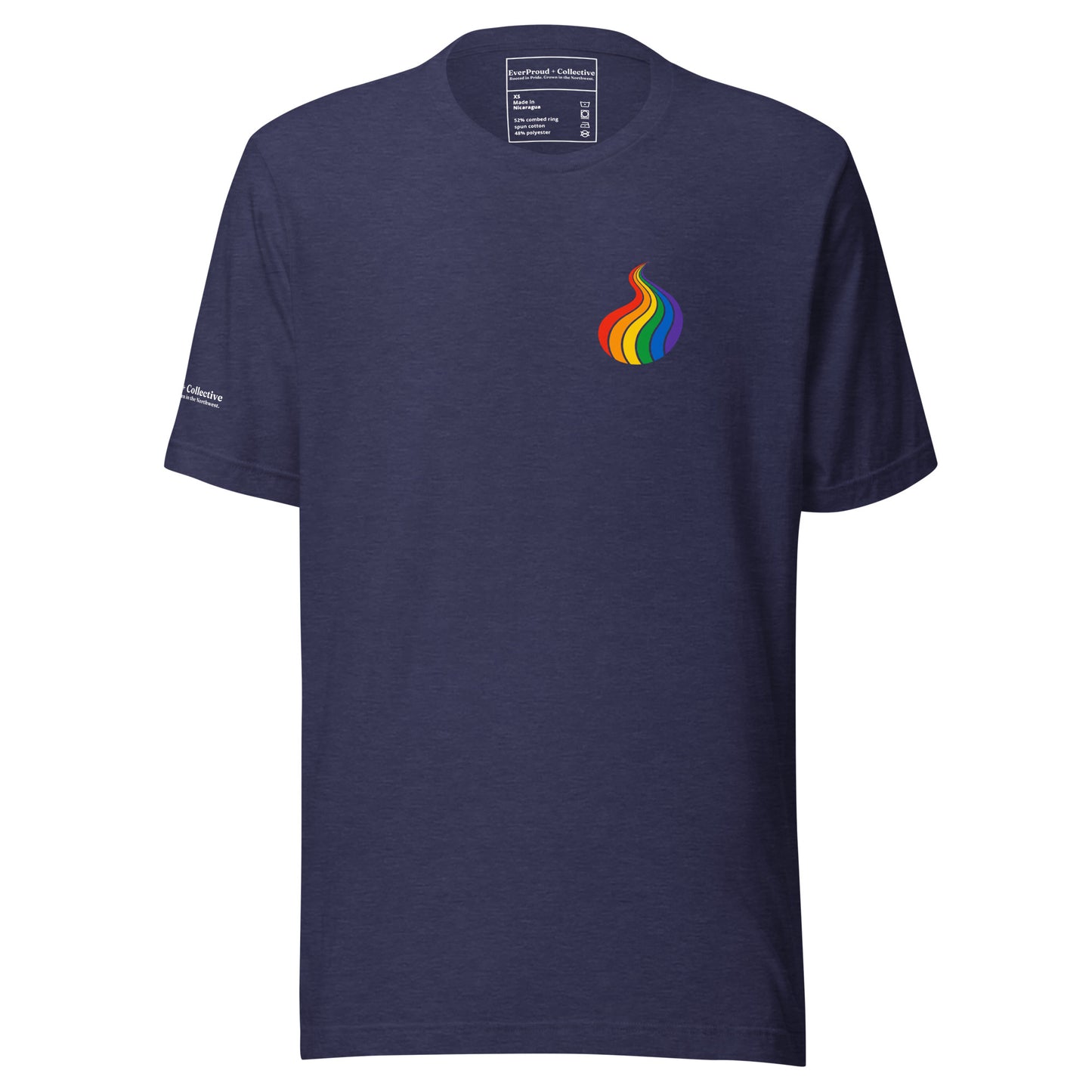 ProudPath T-Shirt — heather midnight navy, front view, queer-owned PNW Pride apparel