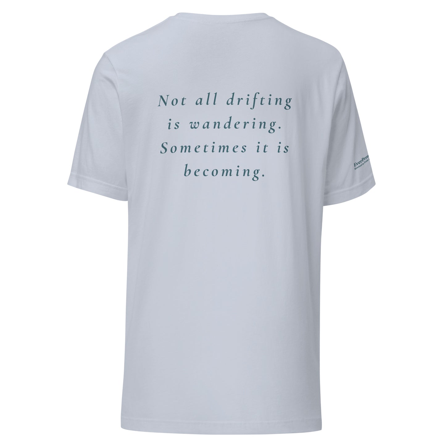 Drift T-Shirt — light blue, back view, queer-owned PNW Pride apparel