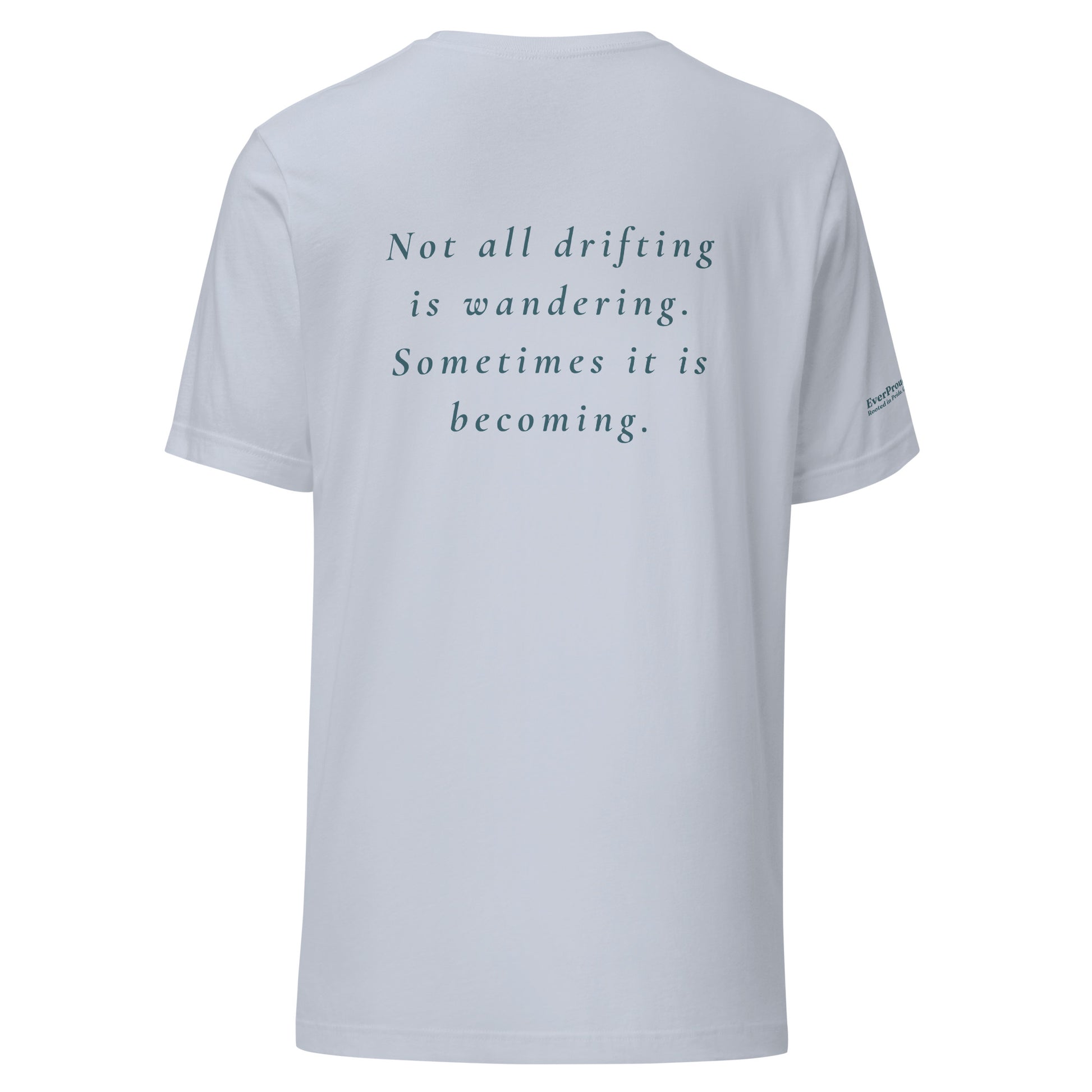 Drift T-Shirt — light blue, back view, queer-owned PNW Pride apparel