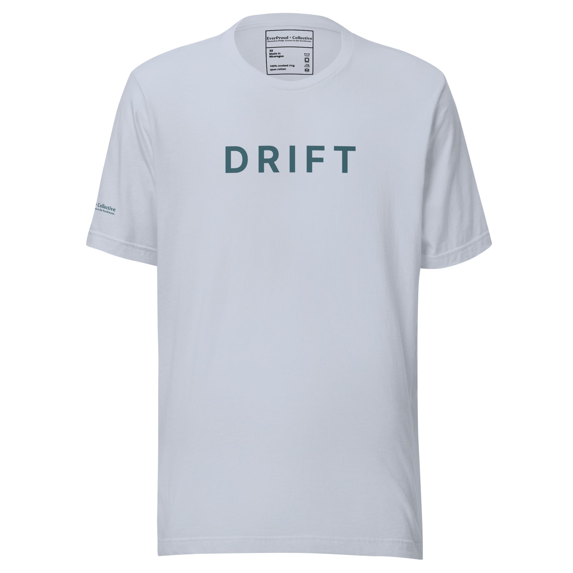 Drift T-Shirt — light blue, front view, queer-owned PNW Pride apparel