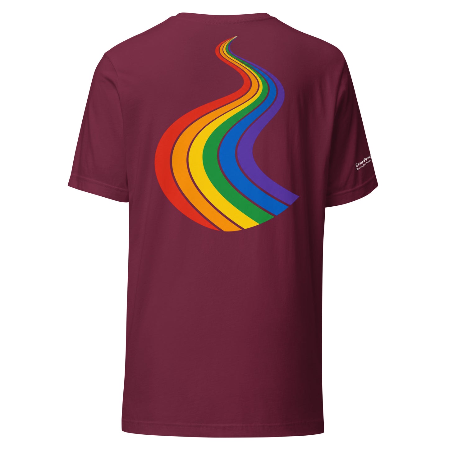 ProudPath T-Shirt — maroon, back view, queer-owned PNW Pride apparel