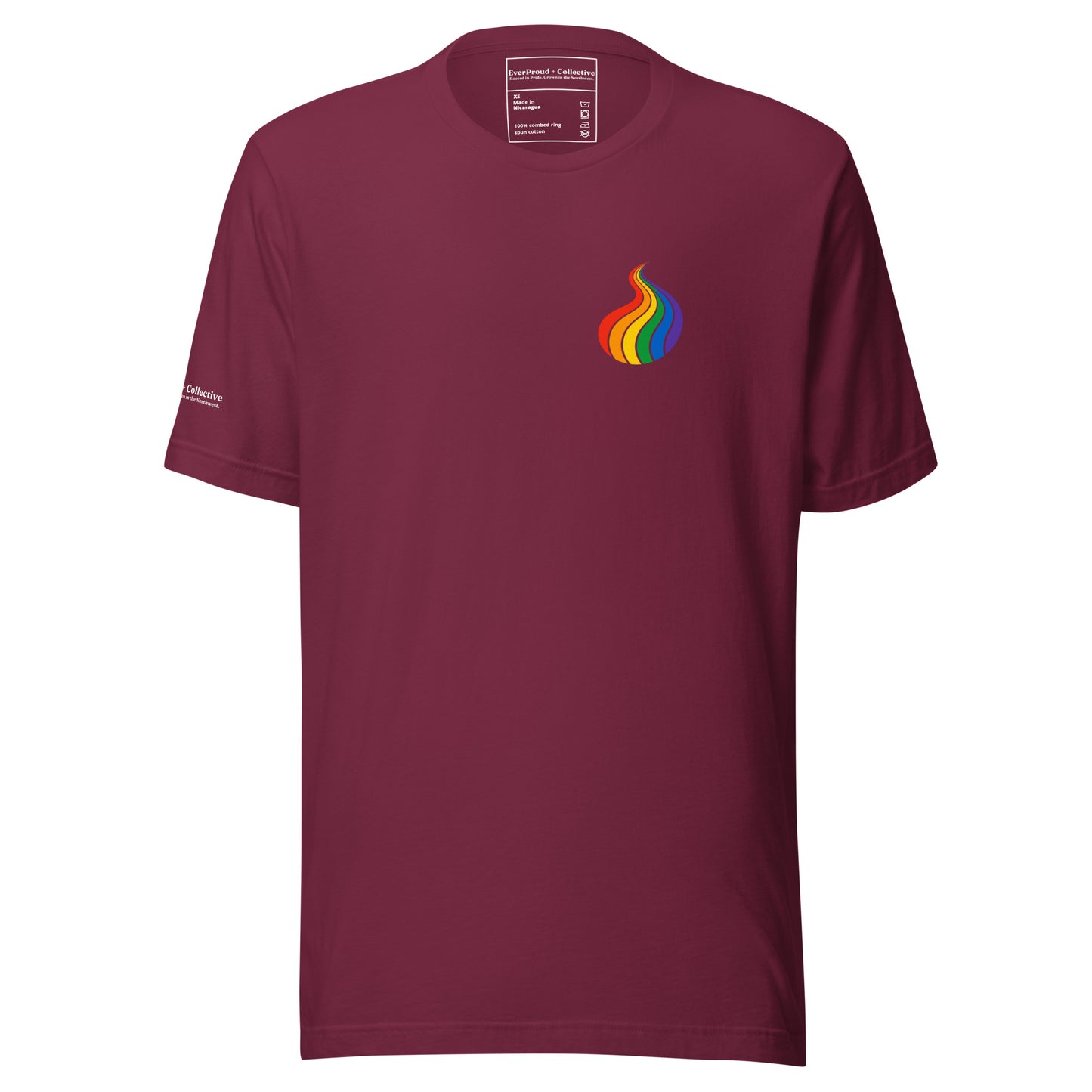 ProudPath T-Shirt — maroon, front view, queer-owned PNW Pride apparel