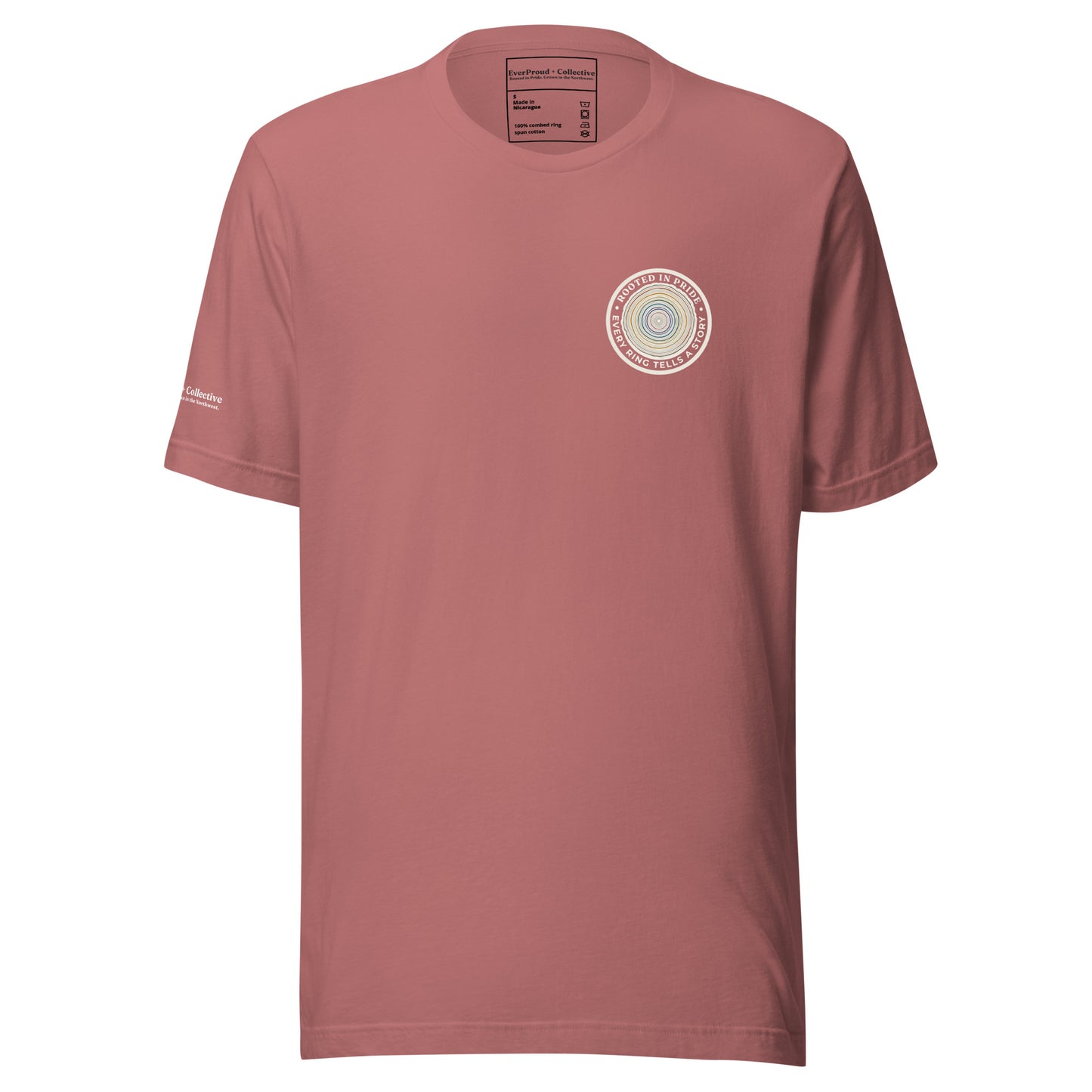Quiet Rings T-Shirt — mauve, front view, queer-owned PNW Pride apparel
