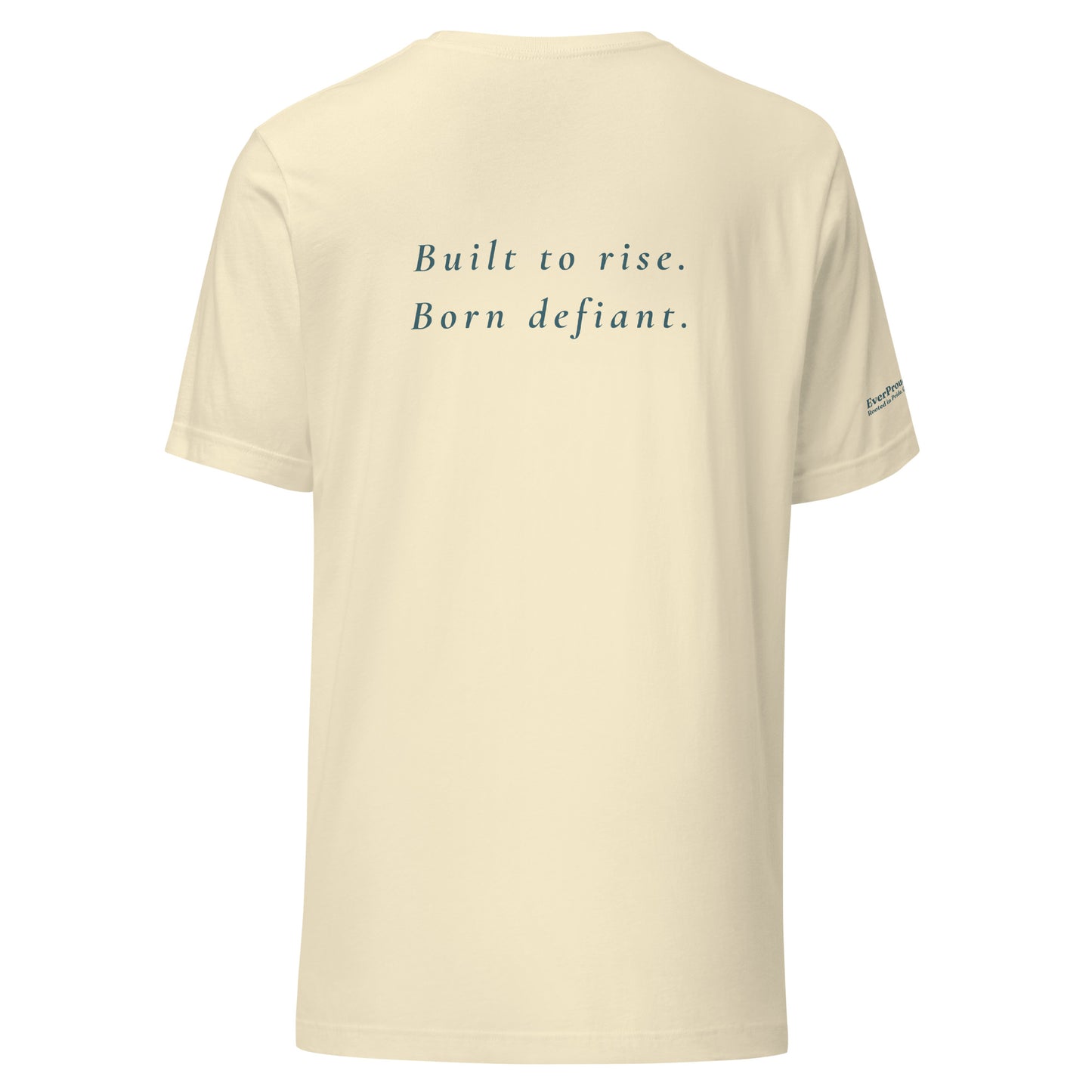 Defiant T-Shirt — natural, back view, queer-owned PNW Pride apparel