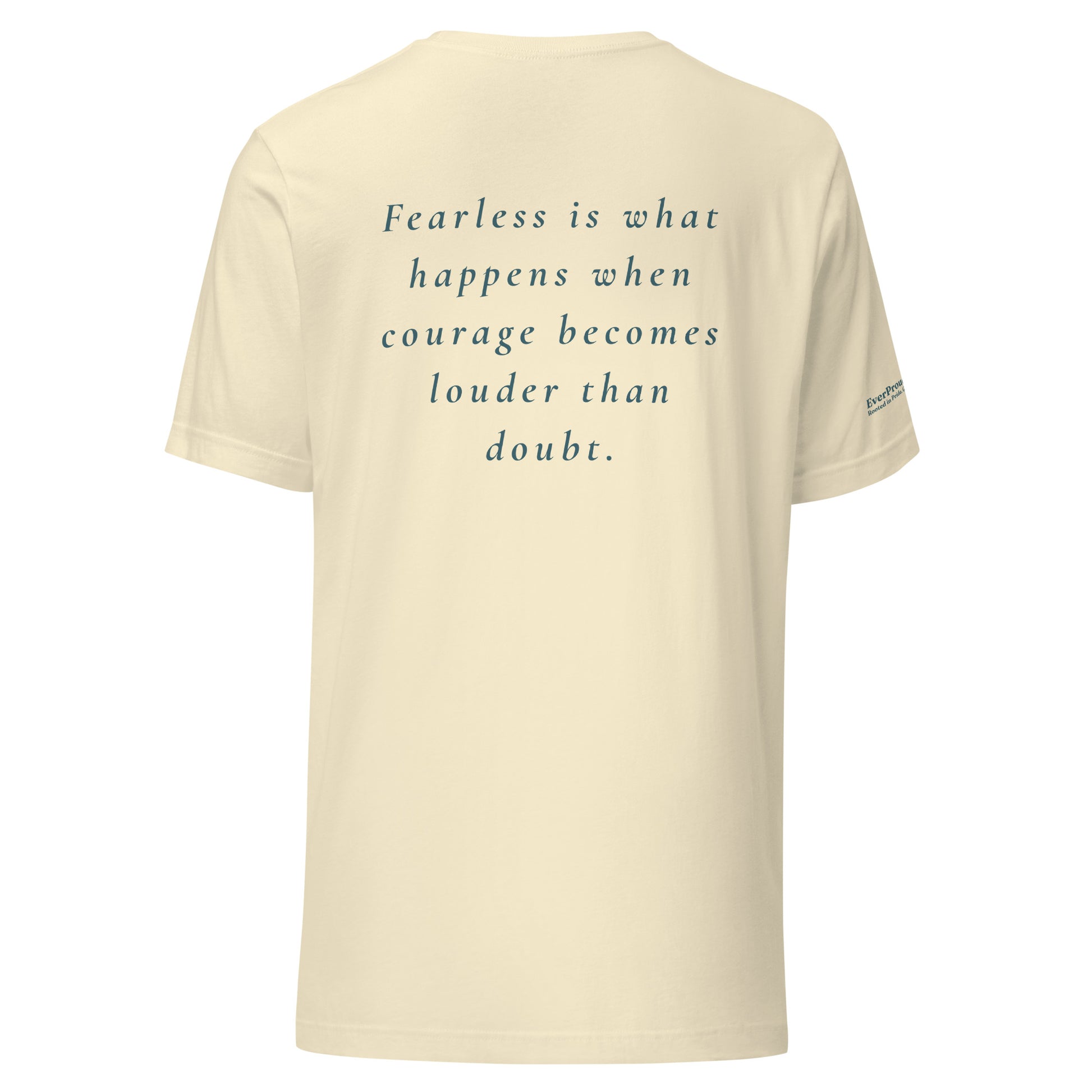 Fearless T-Shirt — natural, back view, queer-owned PNW Pride apparel
