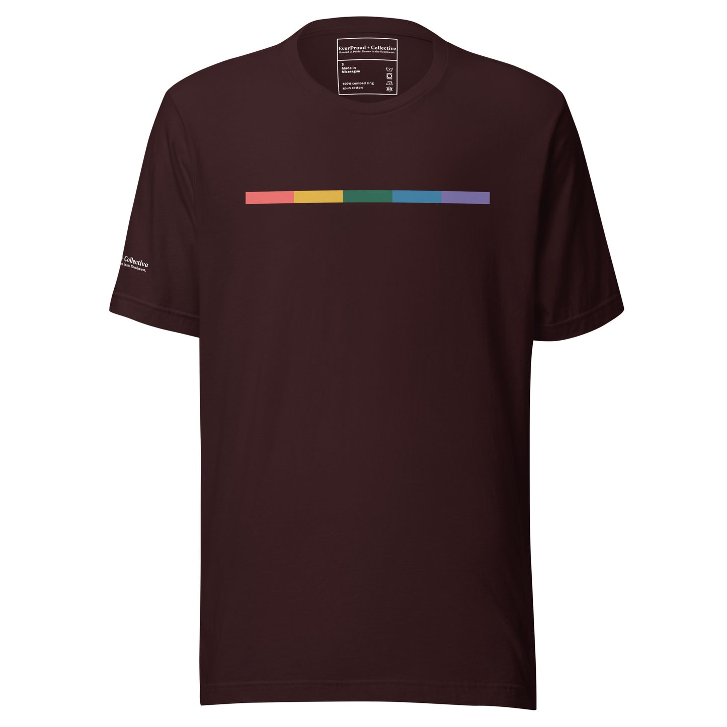 Signal Core T-Shirt — oxblood black, front view, queer-owned PNW Pride apparel