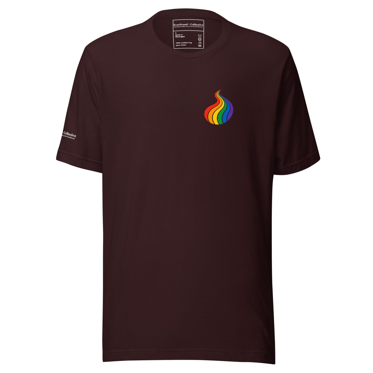 ProudPath T-Shirt — oxblood black, front view, queer-owned PNW Pride apparel