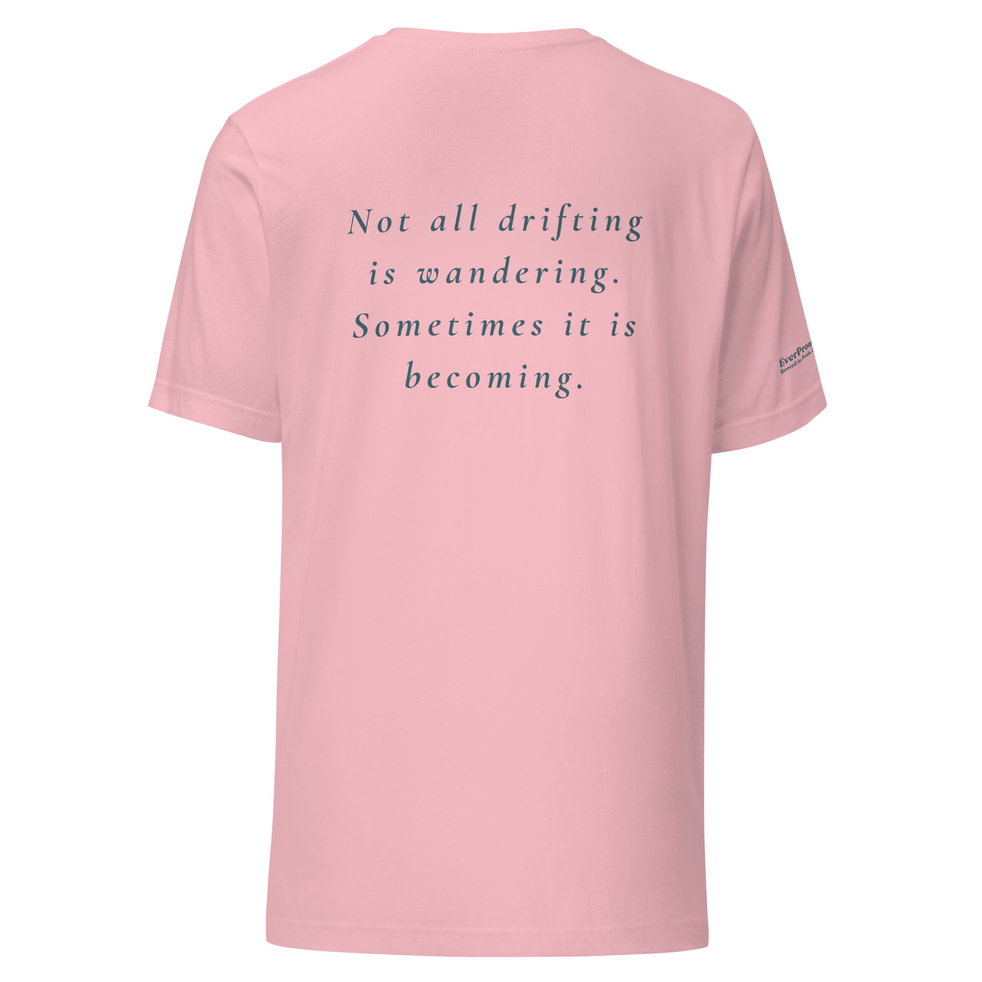 Drift T-Shirt — pink, back view, queer-owned PNW Pride apparel