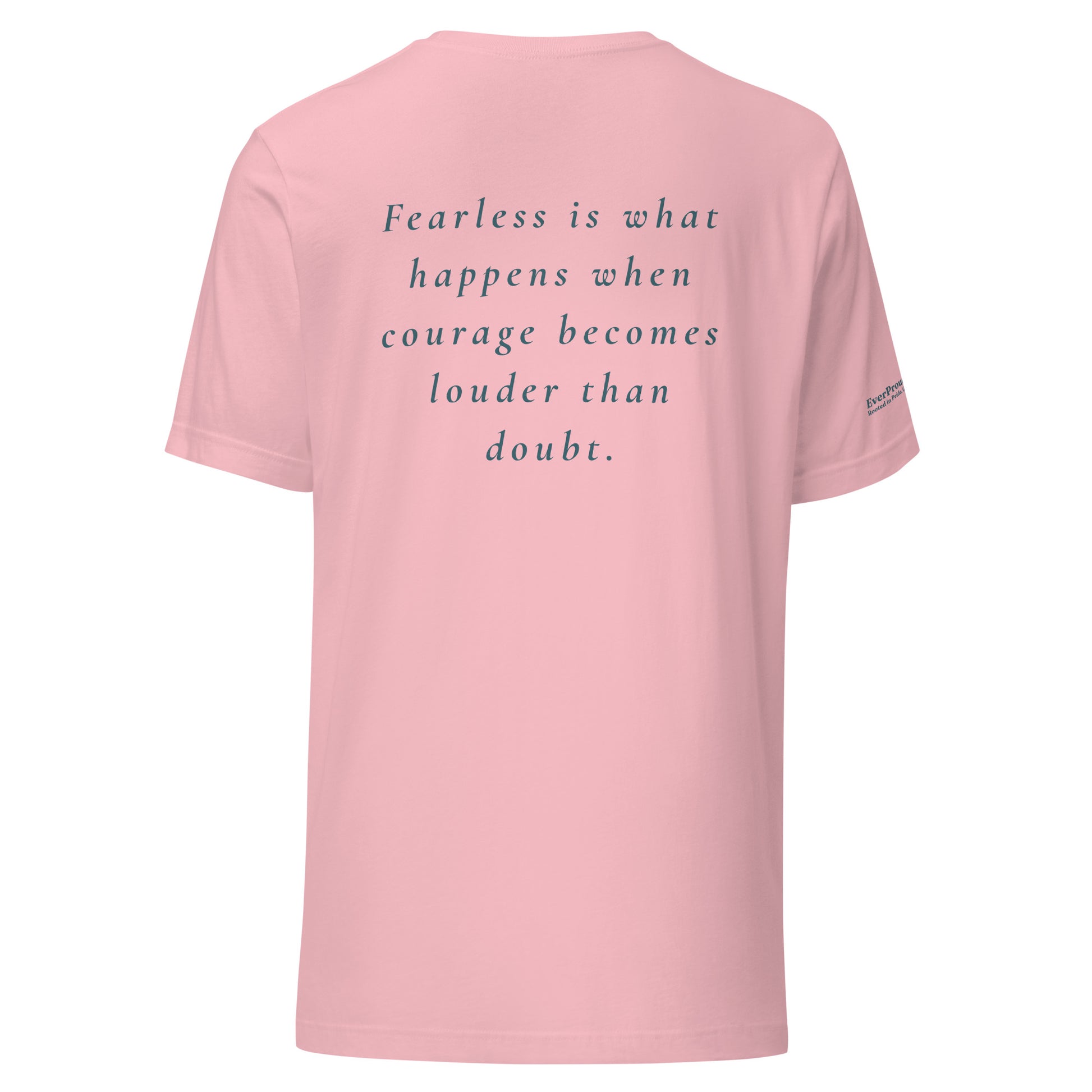 Fearless T-Shirt — pink, back view, queer-owned PNW Pride apparel
