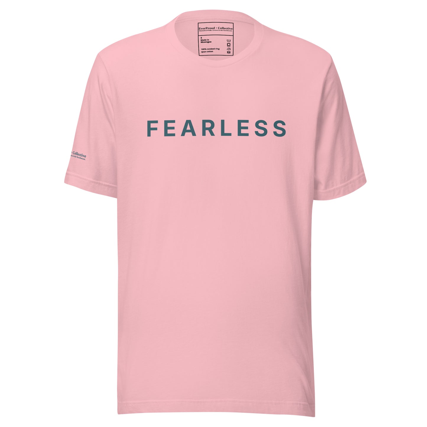 Fearless T-Shirt — pink, front view, queer-owned PNW Pride apparel