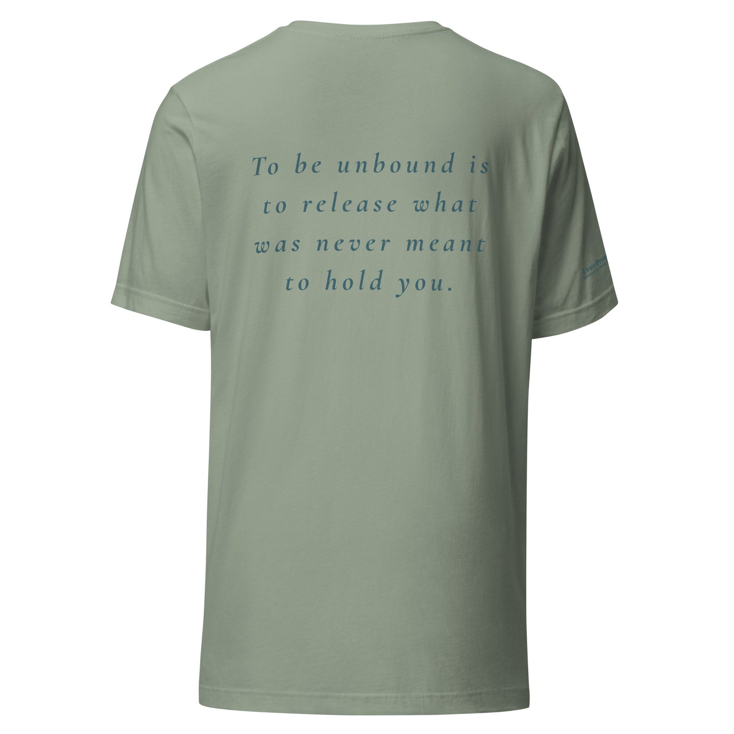 Unbound T-Shirt — sage, back view, queer-owned PNW Pride apparel