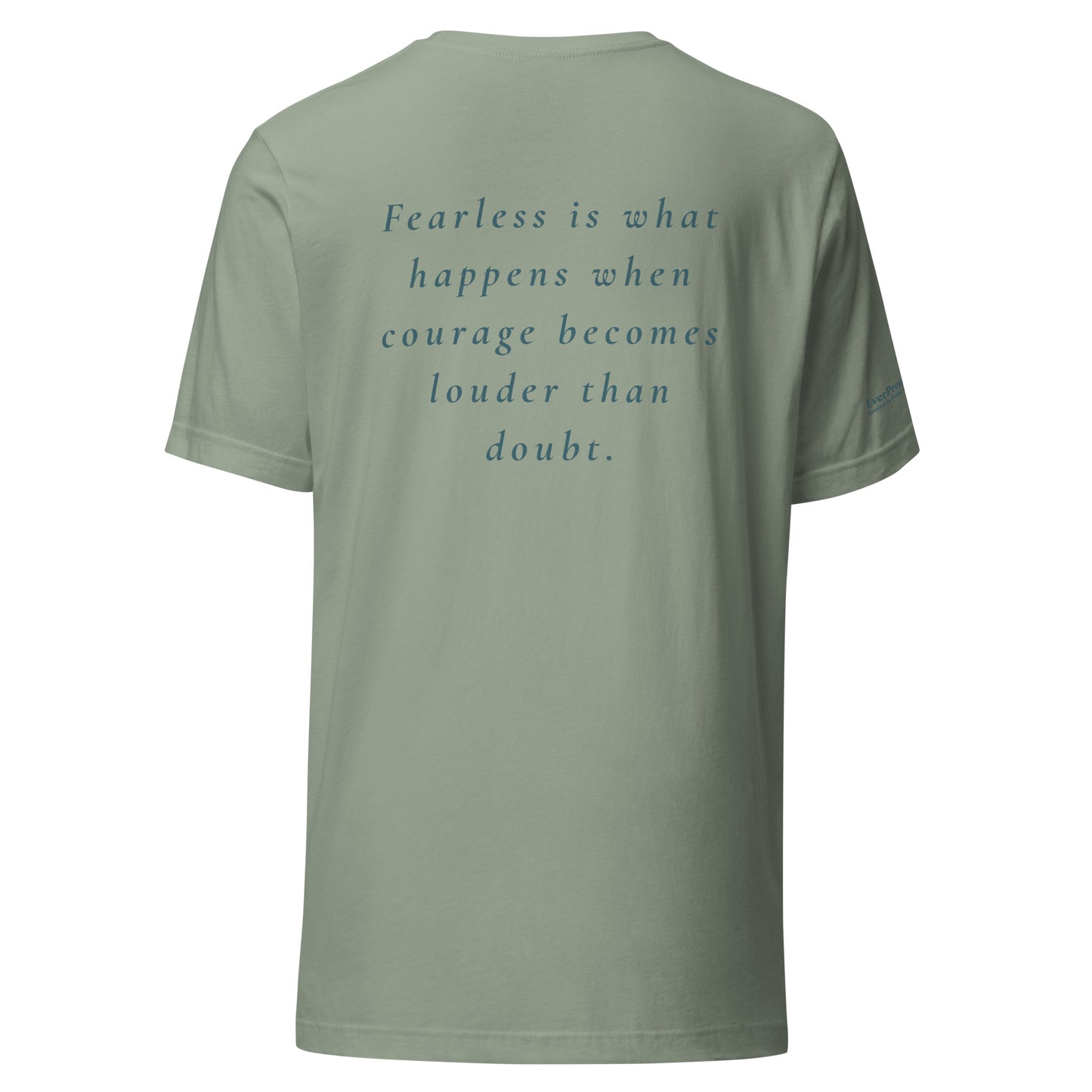 Fearless T-Shirt — sage, back view, queer-owned PNW Pride apparel