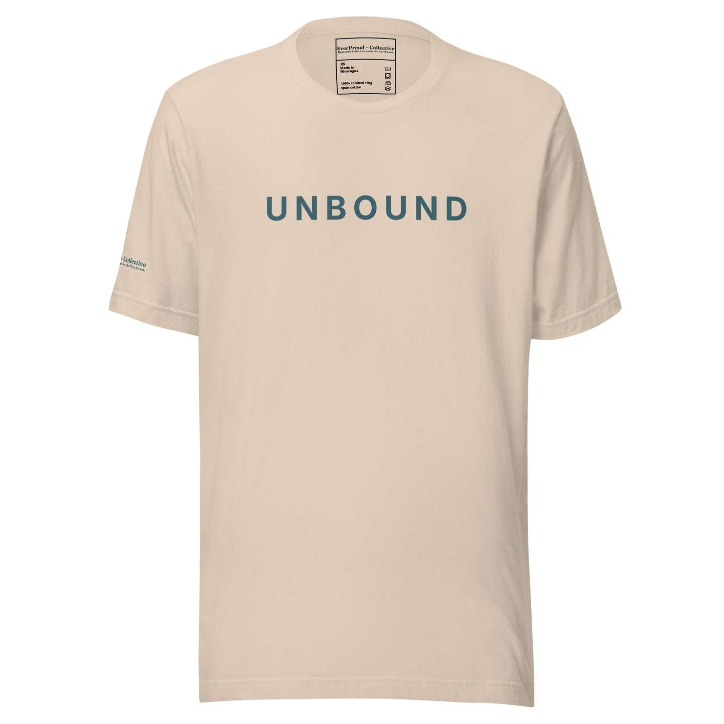 Unbound T-Shirt — soft cream, front view, queer-owned PNW Pride apparel