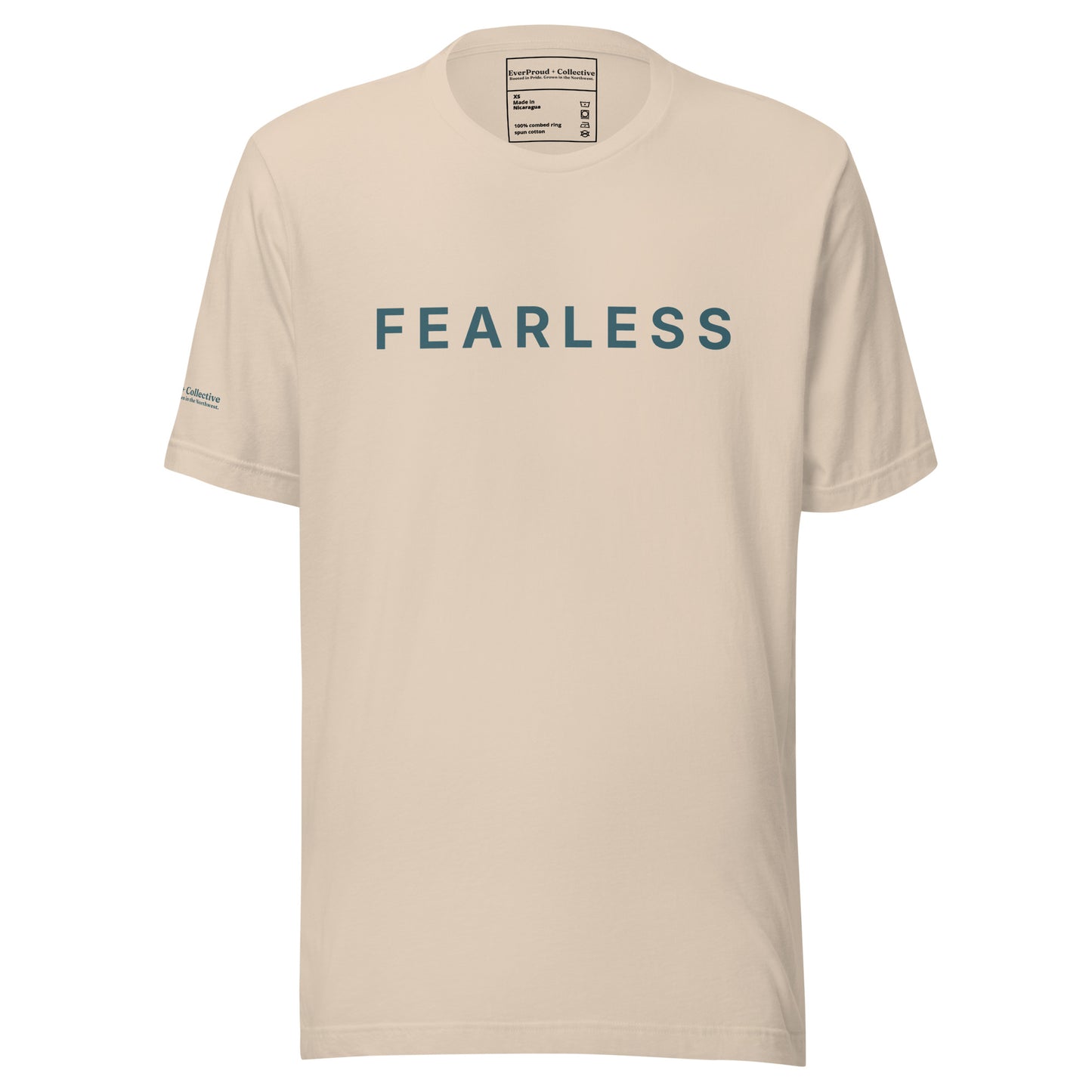Fearless T-Shirt — soft cream, front view, queer-owned PNW Pride apparel